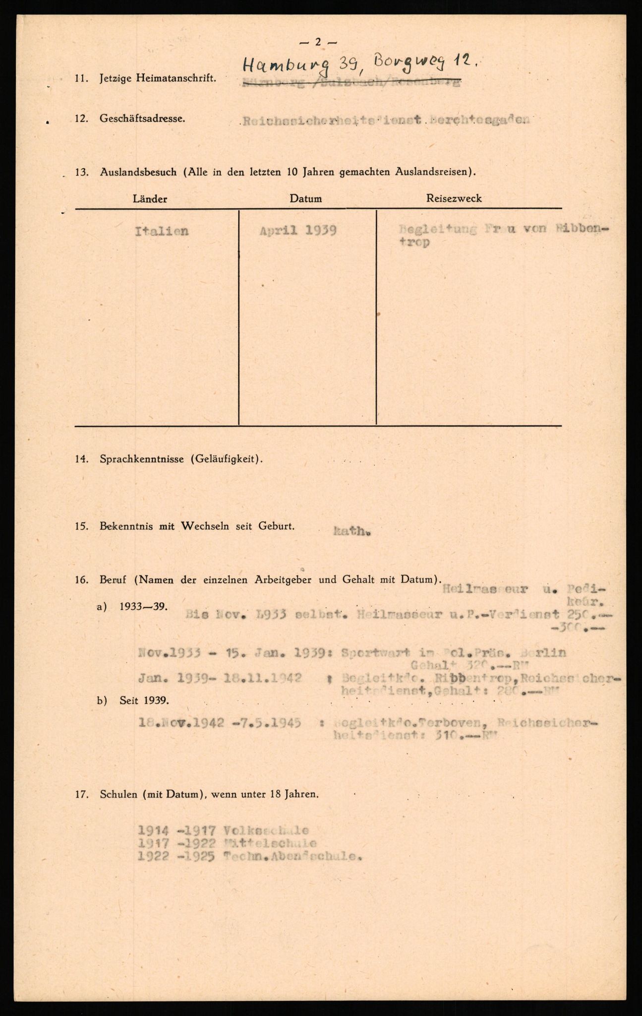 Forsvaret, Forsvarets overkommando II, AV/RA-RAFA-3915/D/Db/L0026: CI Questionaires. Tyske okkupasjonsstyrker i Norge. Tyskere., 1945-1946, s. 282