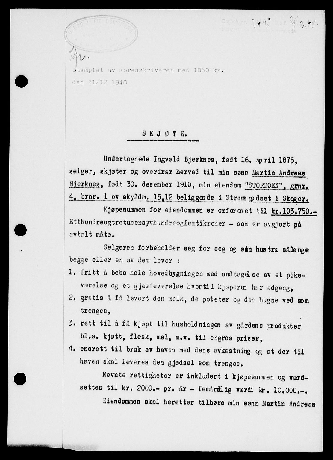 Holmestrand sorenskriveri, SAKO/A-67/G/Ga/Gaa/L0065: Pantebok nr. A-65, 1948-1949, Dagboknr: 2495/1948