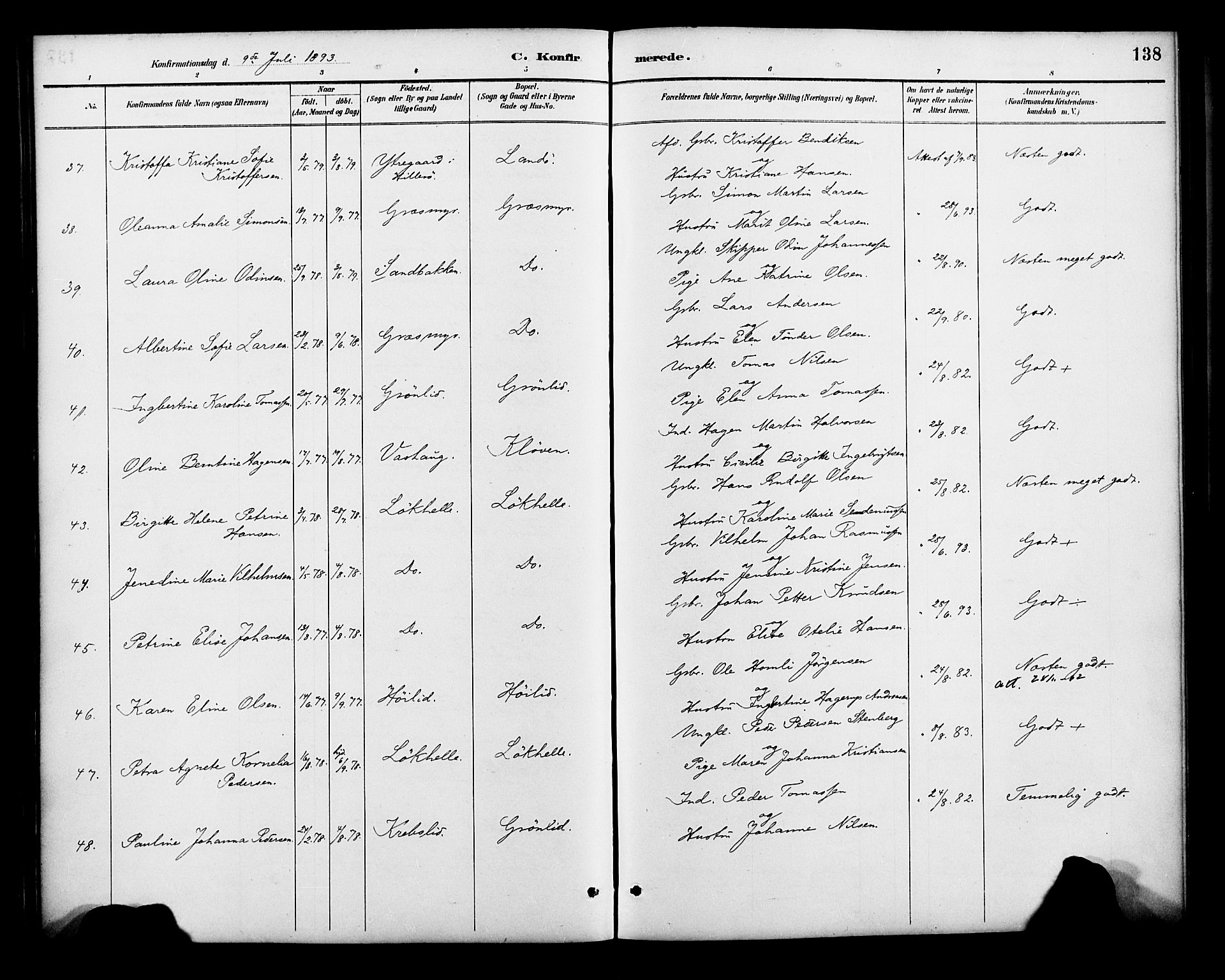 Lenvik sokneprestembete, AV/SATØ-S-1310/H/Ha/Haa/L0013kirke: Ministerialbok nr. 13, 1890-1898, s. 138