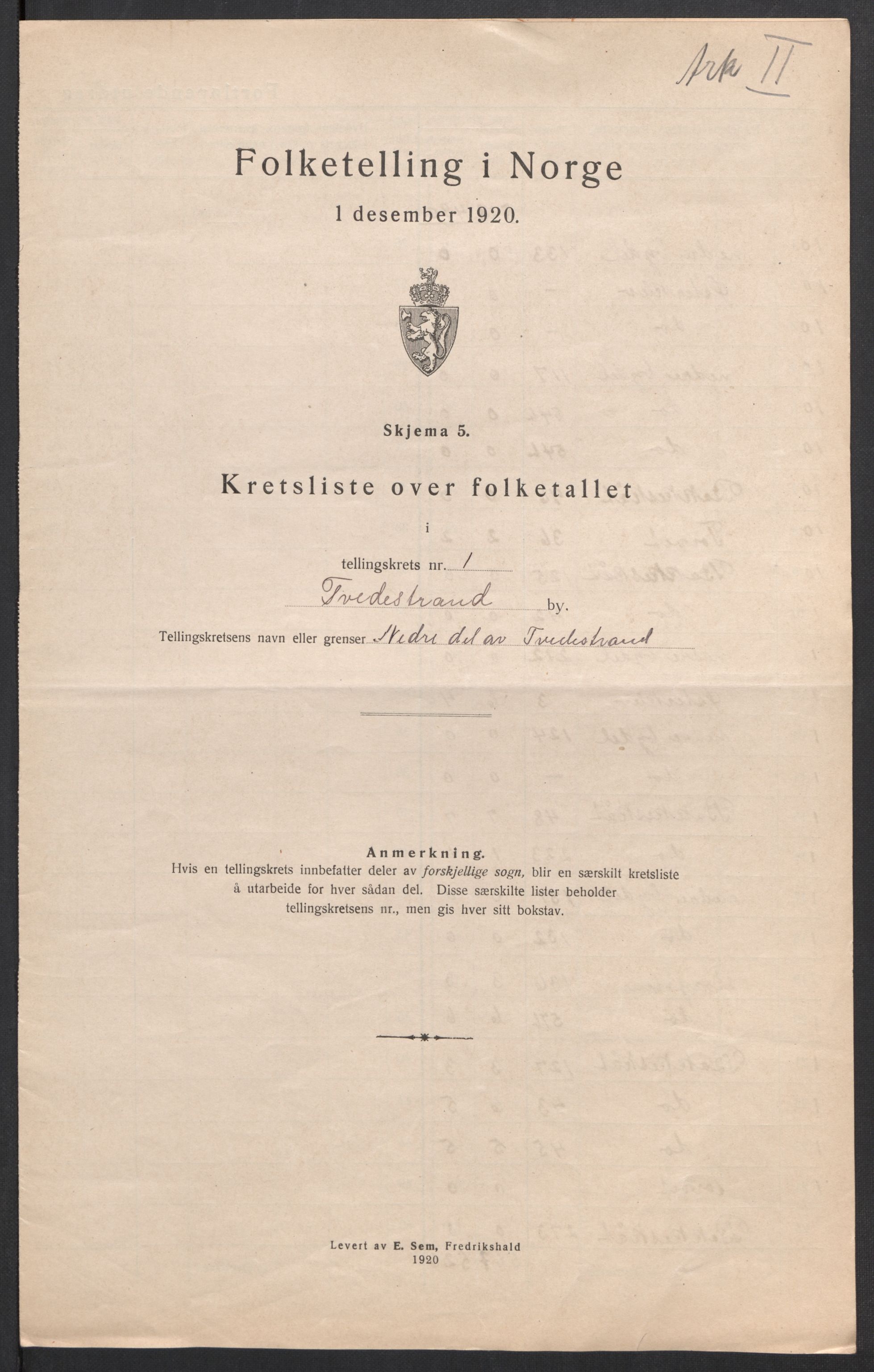 SAK, Folketelling 1920 for 0902 Tvedestrand ladested, 1920, s. 10