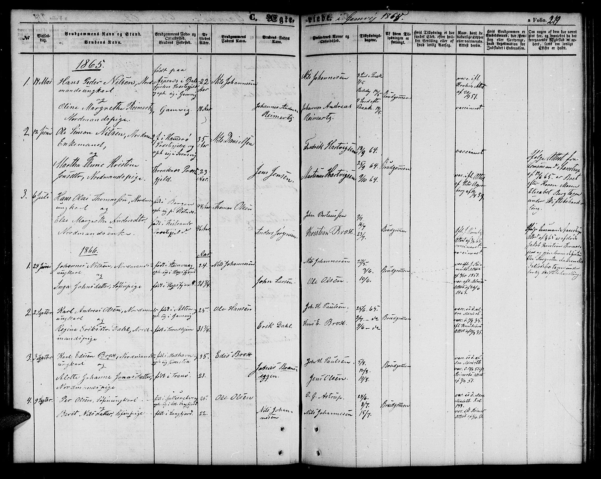 Tana sokneprestkontor, AV/SATØ-S-1334/H/Hb/L0001klokker: Klokkerbok nr. 1 /2, 1862-1867, s. 219