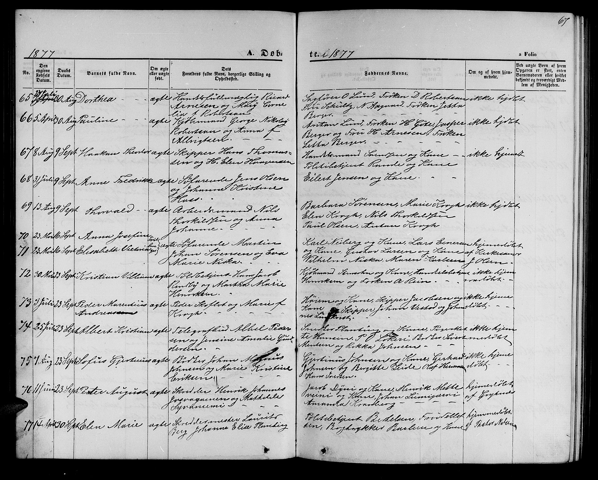Hammerfest sokneprestkontor, AV/SATØ-S-1347/H/Hb/L0004.klokk: Klokkerbok nr. 4, 1869-1877, s. 67