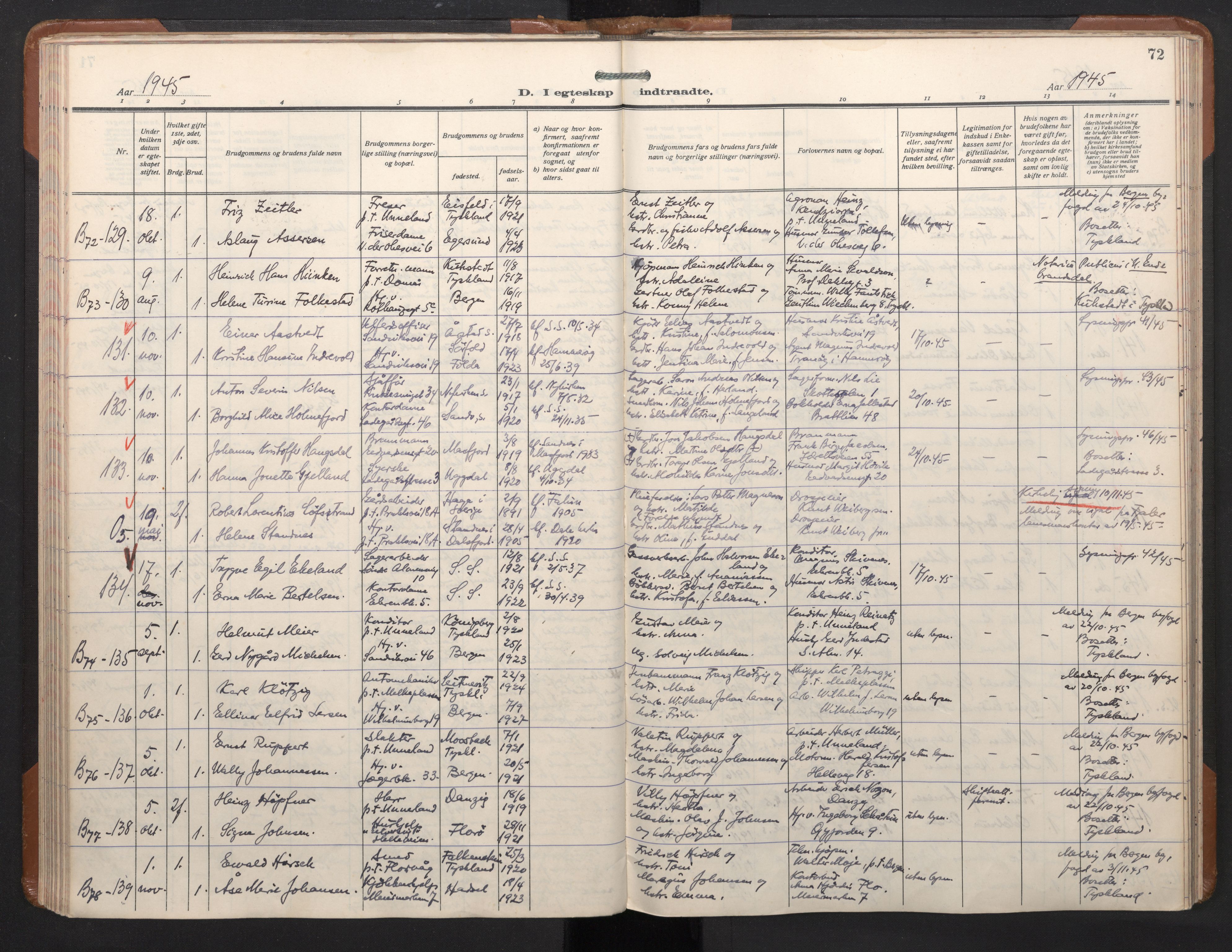 Sandviken Sokneprestembete, AV/SAB-A-77601/H/Ha/L0017: Ministerialbok nr. D 4, 1940-1954, s. 72