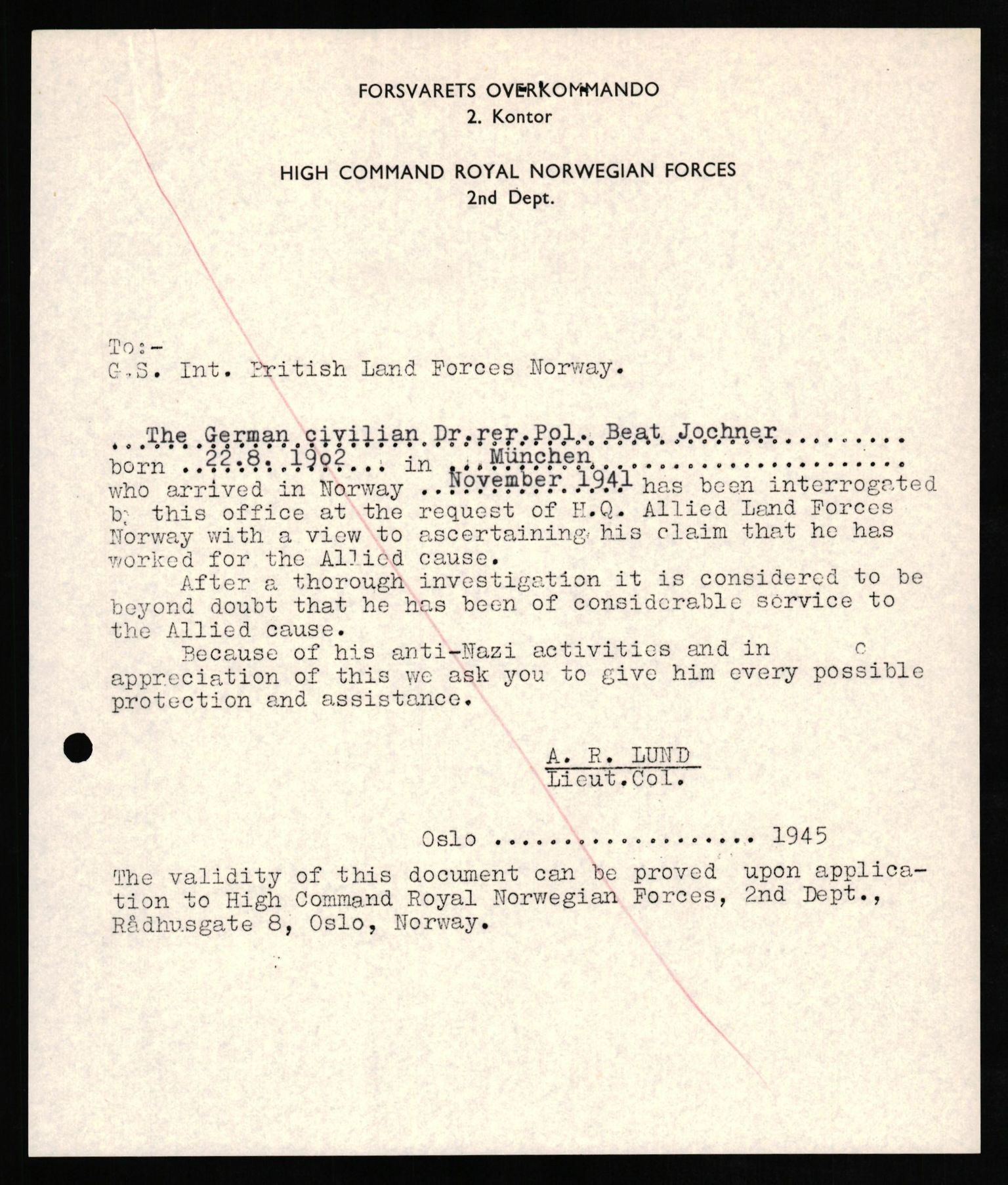 Forsvaret, Forsvarets overkommando II, AV/RA-RAFA-3915/D/Db/L0015: CI Questionaires. Tyske okkupasjonsstyrker i Norge. Tyskere., 1945-1946, s. 89