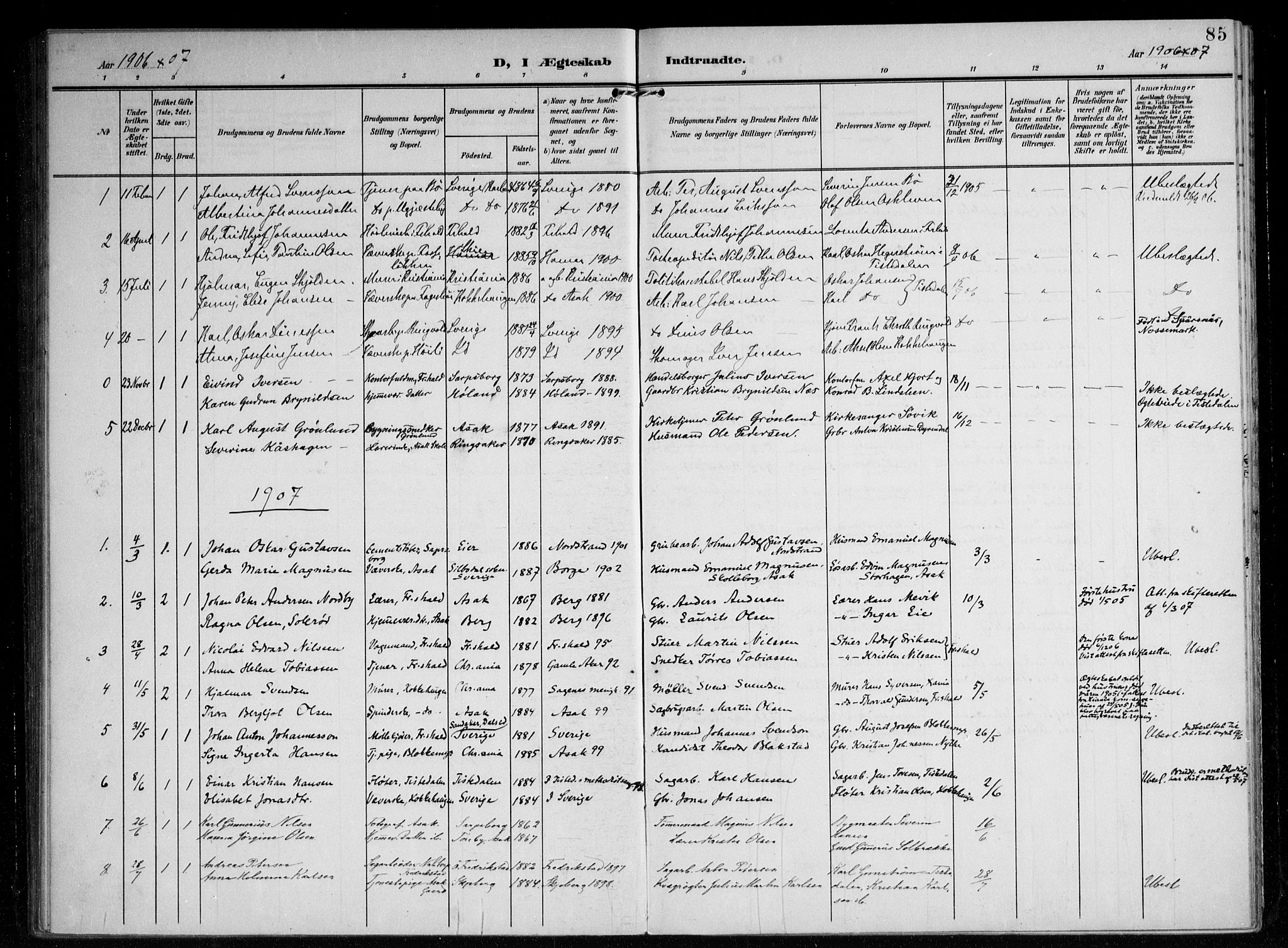 Berg prestekontor Kirkebøker, AV/SAO-A-10902/F/Fb/L0003: Ministerialbok nr. II 3, 1903-1919, s. 85