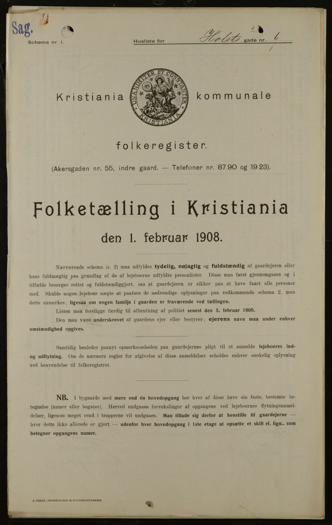 OBA, Kommunal folketelling 1.2.1908 for Kristiania kjøpstad, 1908, s. 36877