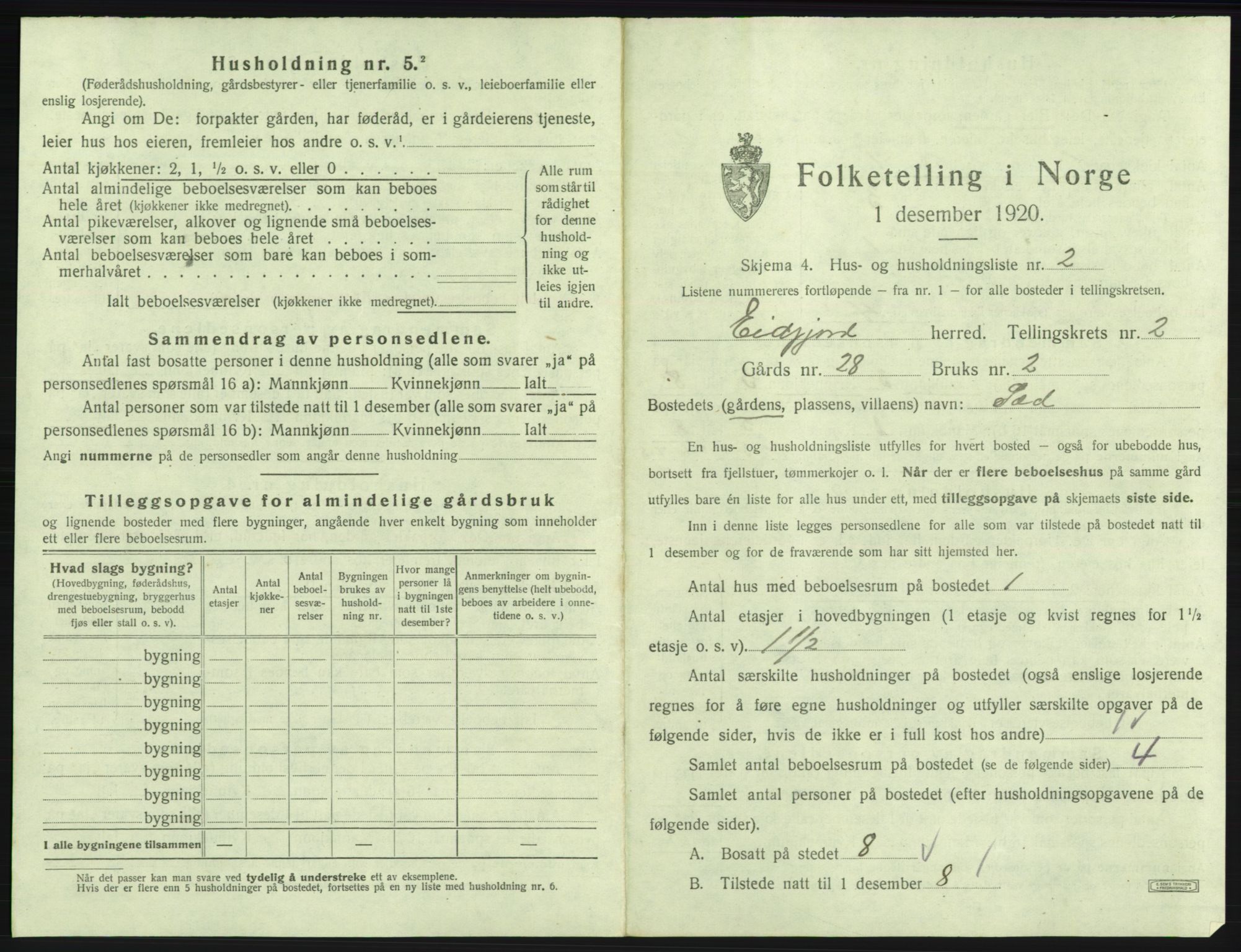 SAB, Folketelling 1920 for 1232 Eidfjord herred, 1920, s. 89