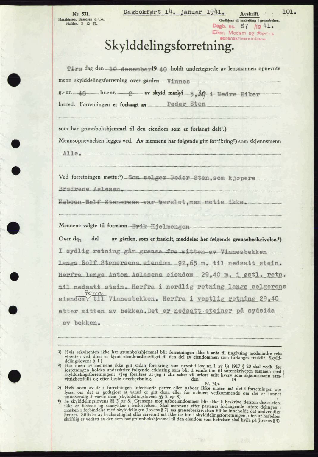 Eiker, Modum og Sigdal sorenskriveri, SAKO/A-123/G/Ga/Gab/L0043: Pantebok nr. A13, 1940-1941, Dagboknr: 87/1941