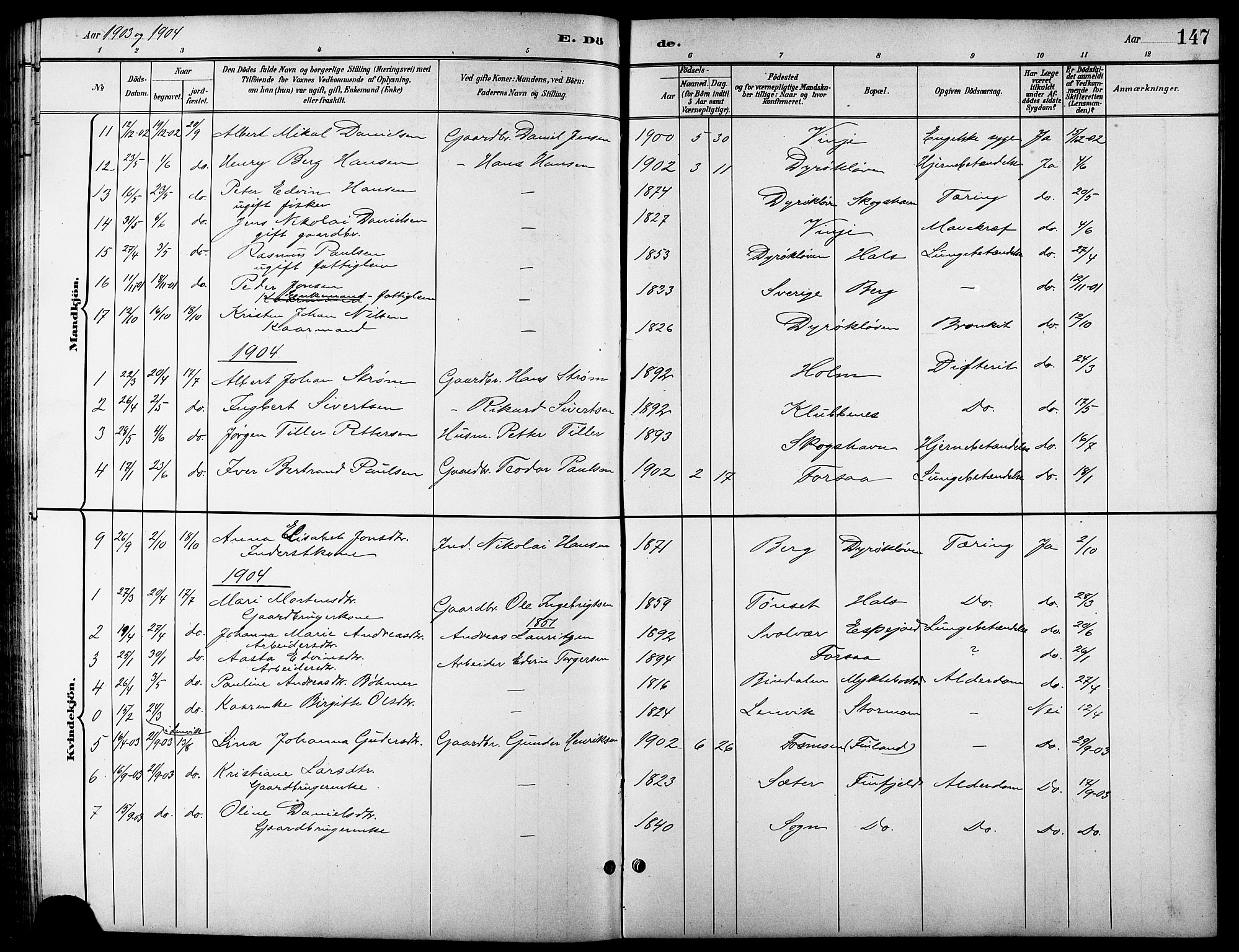 Tranøy sokneprestkontor, AV/SATØ-S-1313/I/Ia/Iab/L0014klokker: Klokkerbok nr. 14, 1896-1918, s. 147