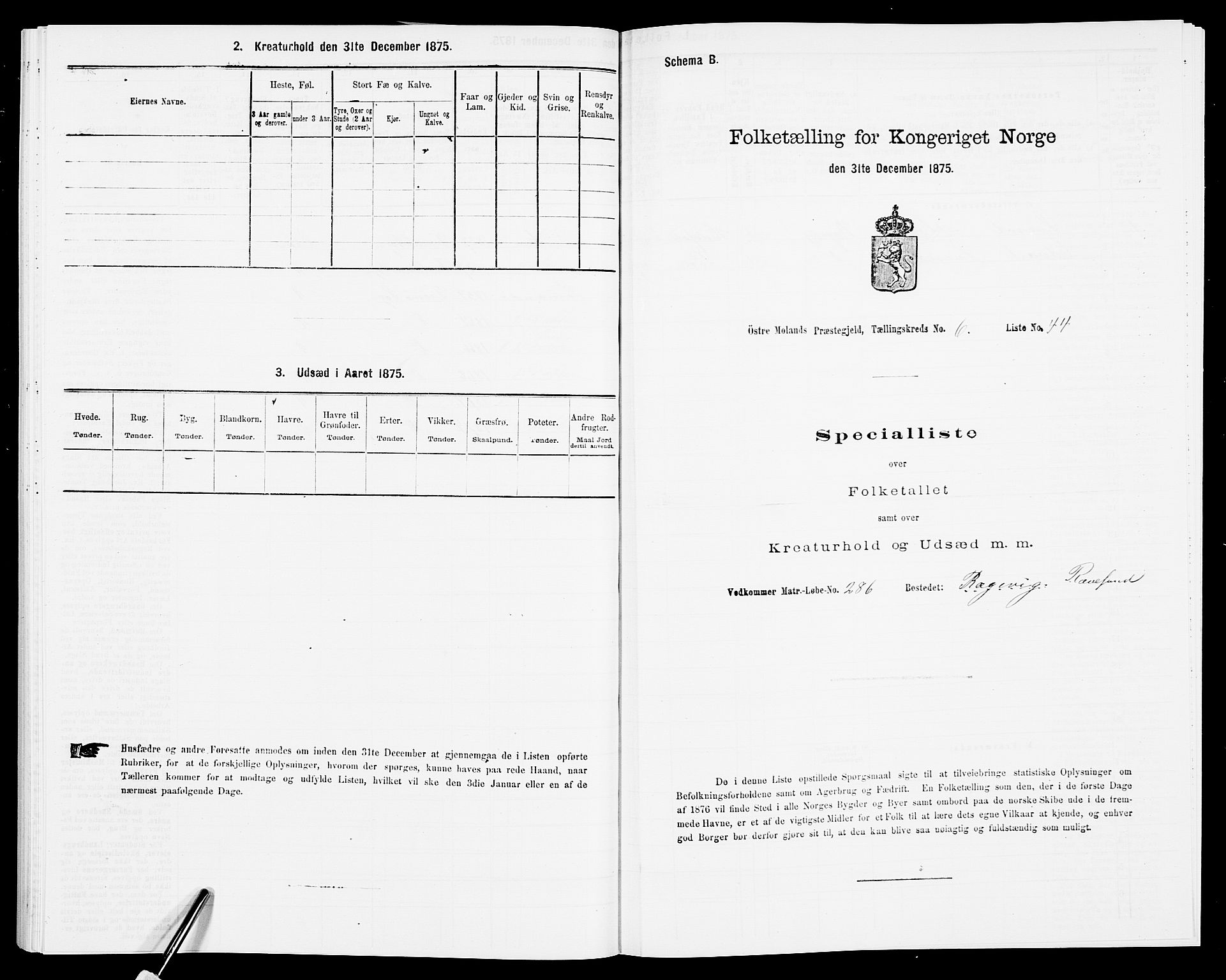 SAK, Folketelling 1875 for 0918P Austre Moland prestegjeld, 1875, s. 2116