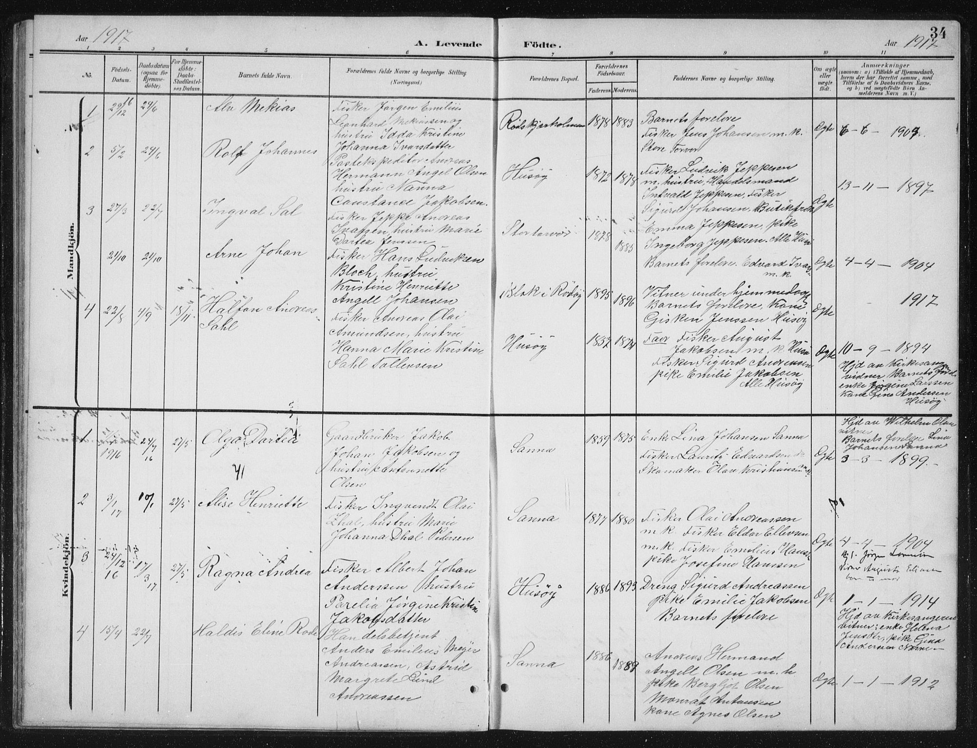 Ministerialprotokoller, klokkerbøker og fødselsregistre - Nordland, AV/SAT-A-1459/840/L0583: Klokkerbok nr. 840C03, 1901-1933, s. 34