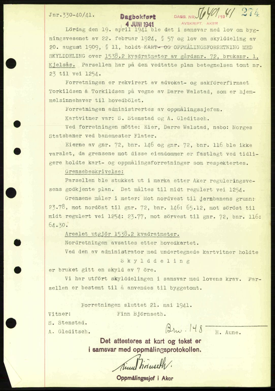 Aker herredsskriveri, SAO/A-10896/G/Gb/Gba/Gbab/L0048: Pantebok nr. A172-173, 1941-1941, Dagboknr: 5649/1941