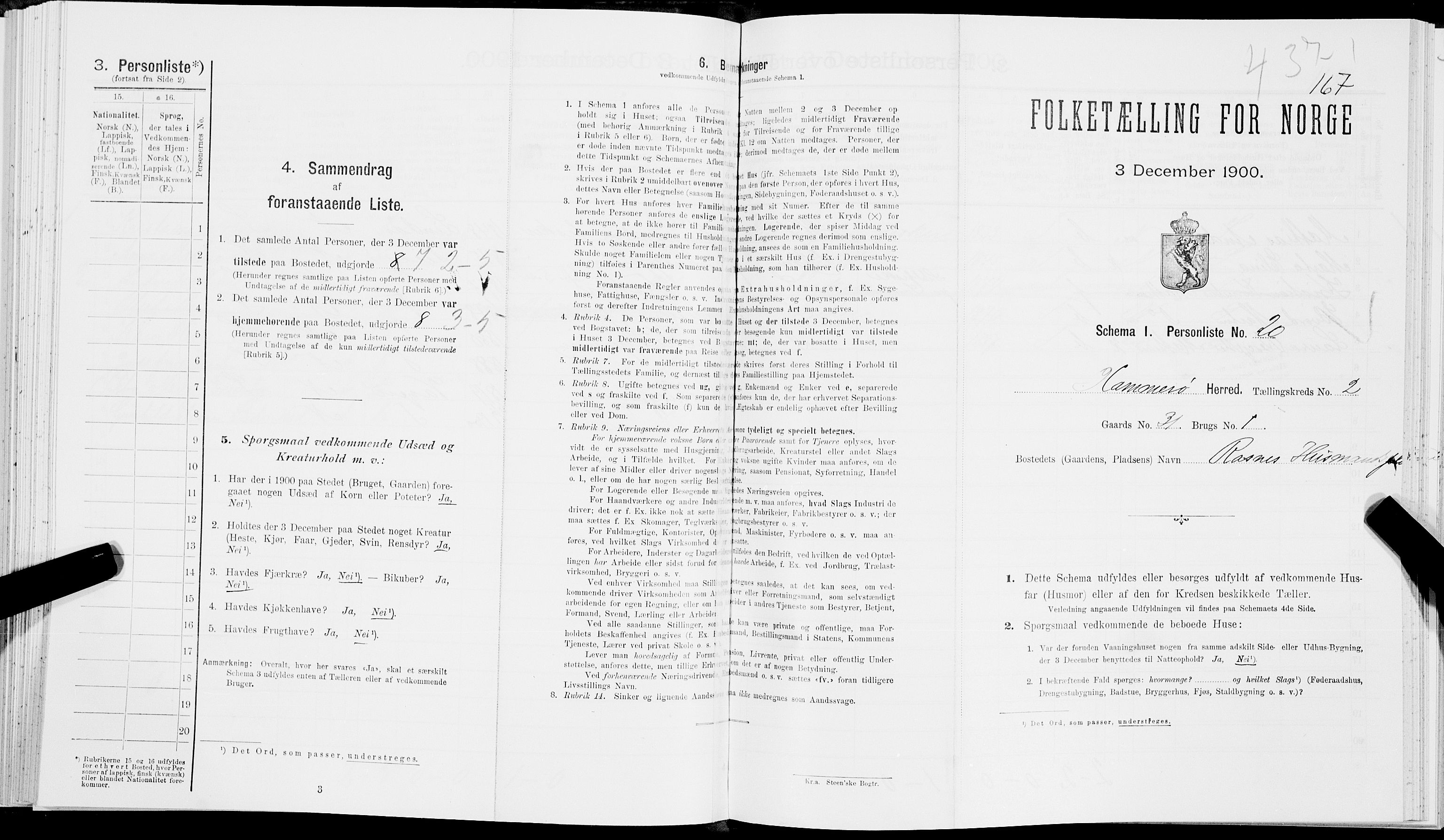 SAT, Folketelling 1900 for 1849 Hamarøy herred, 1900, s. 184
