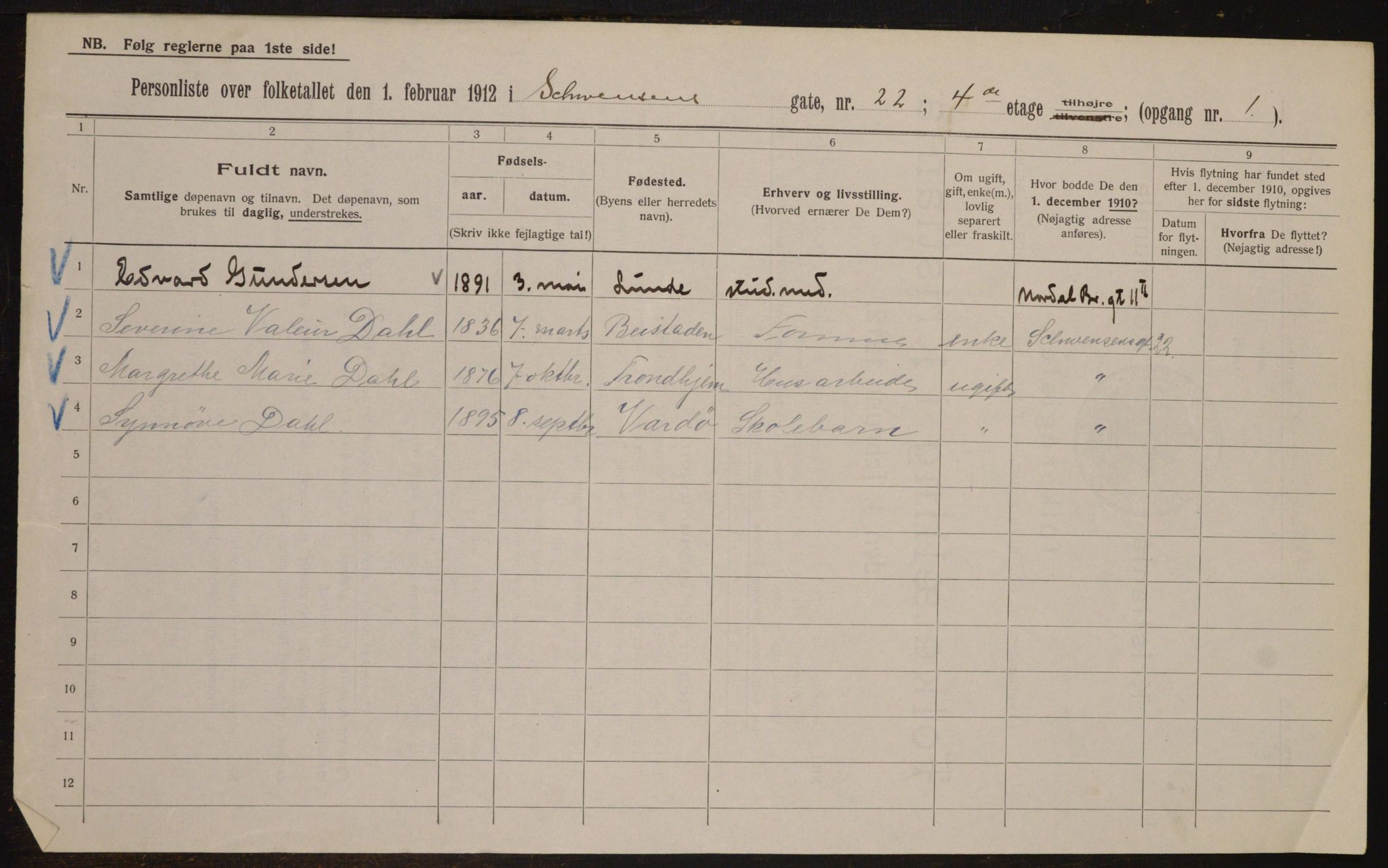 OBA, Kommunal folketelling 1.2.1912 for Kristiania, 1912, s. 93138