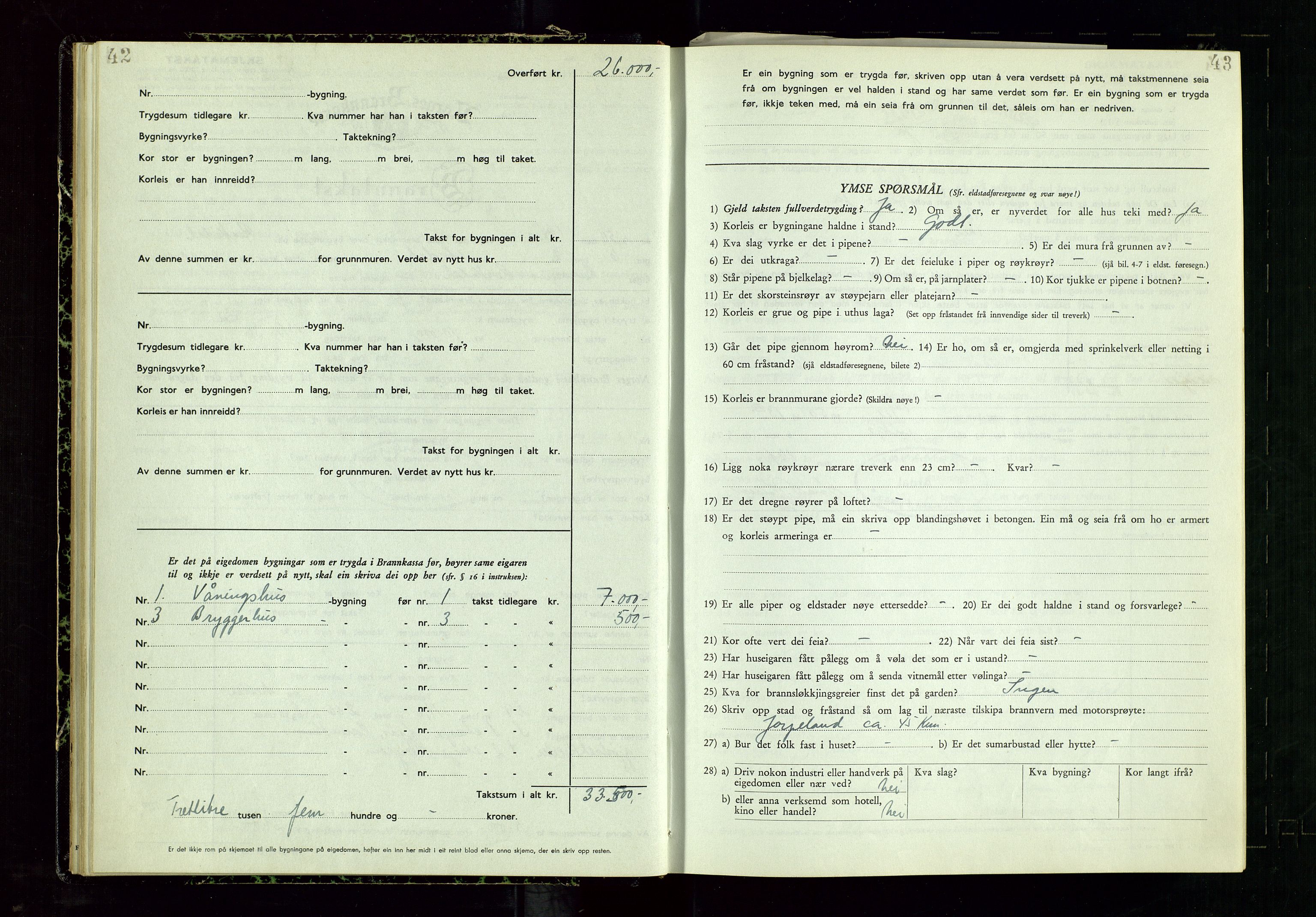 Årdal lensmannskontor, AV/SAST-A-100453/Gob/L0002: "Brandtaxationsprotokol", 1950-1955, s. 42-43