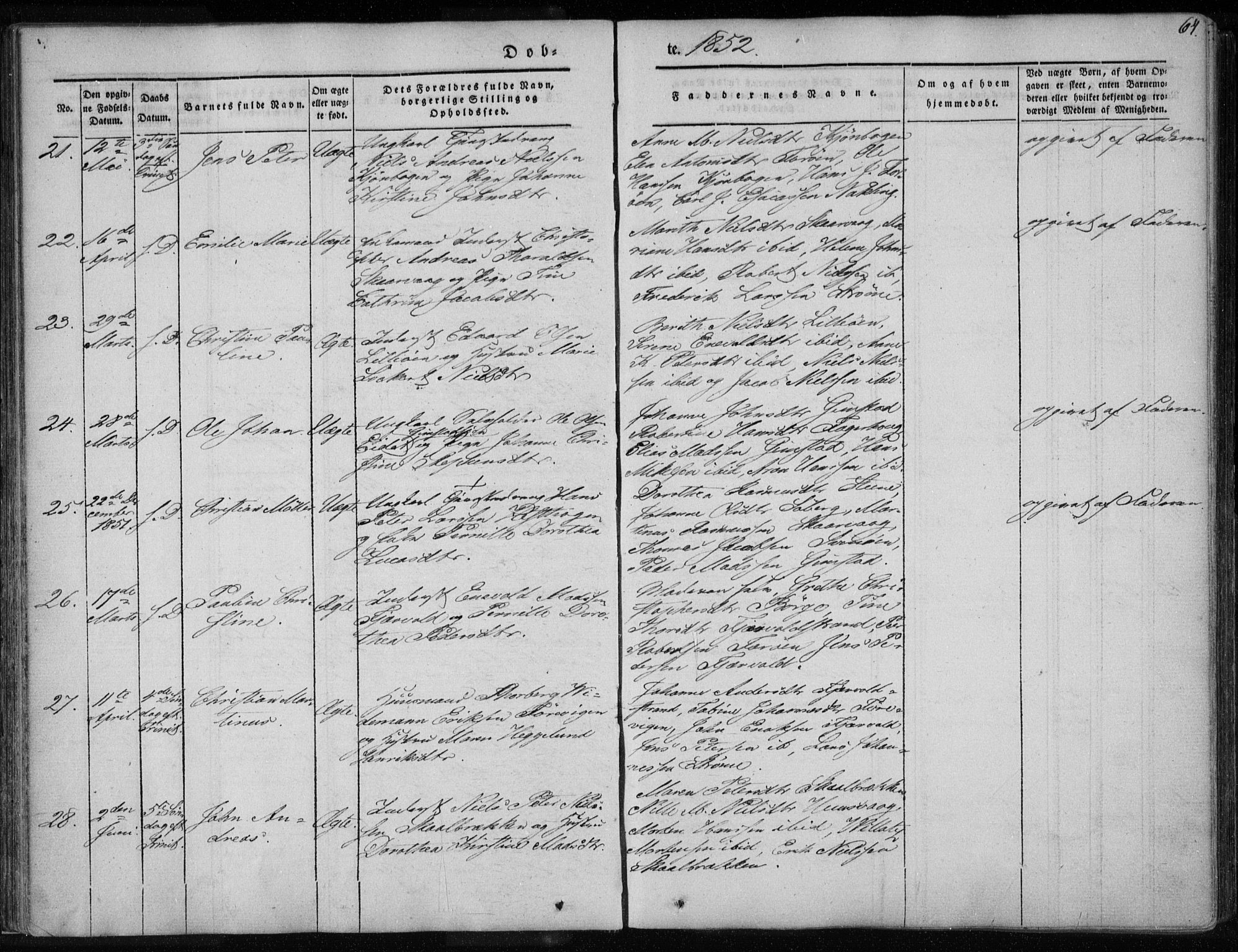 Ministerialprotokoller, klokkerbøker og fødselsregistre - Nordland, AV/SAT-A-1459/891/L1299: Ministerialbok nr. 891A04, 1841-1856, s. 64