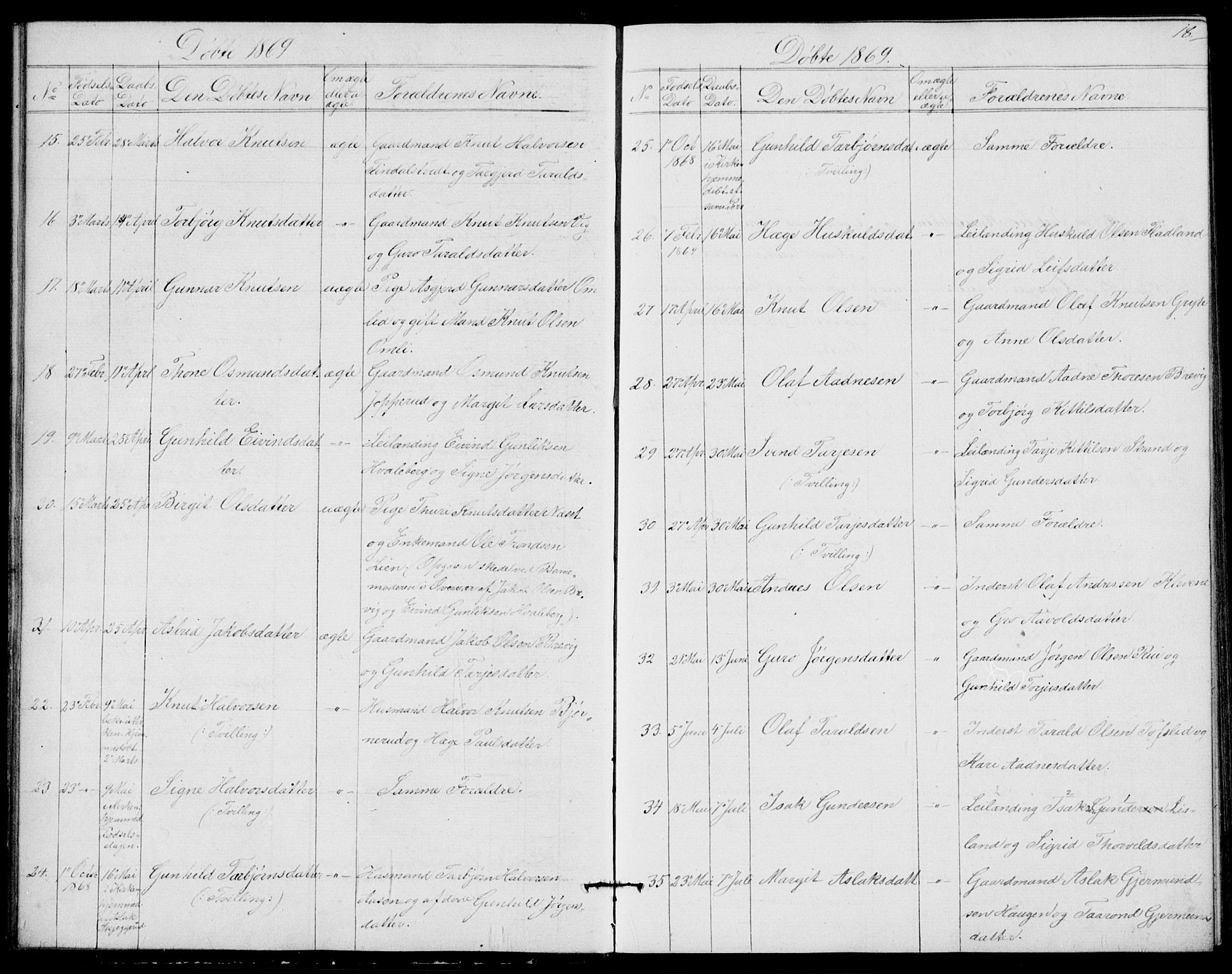 Fyresdal kirkebøker, AV/SAKO-A-263/G/Ga/L0004: Klokkerbok nr. I 4, 1864-1892, s. 18