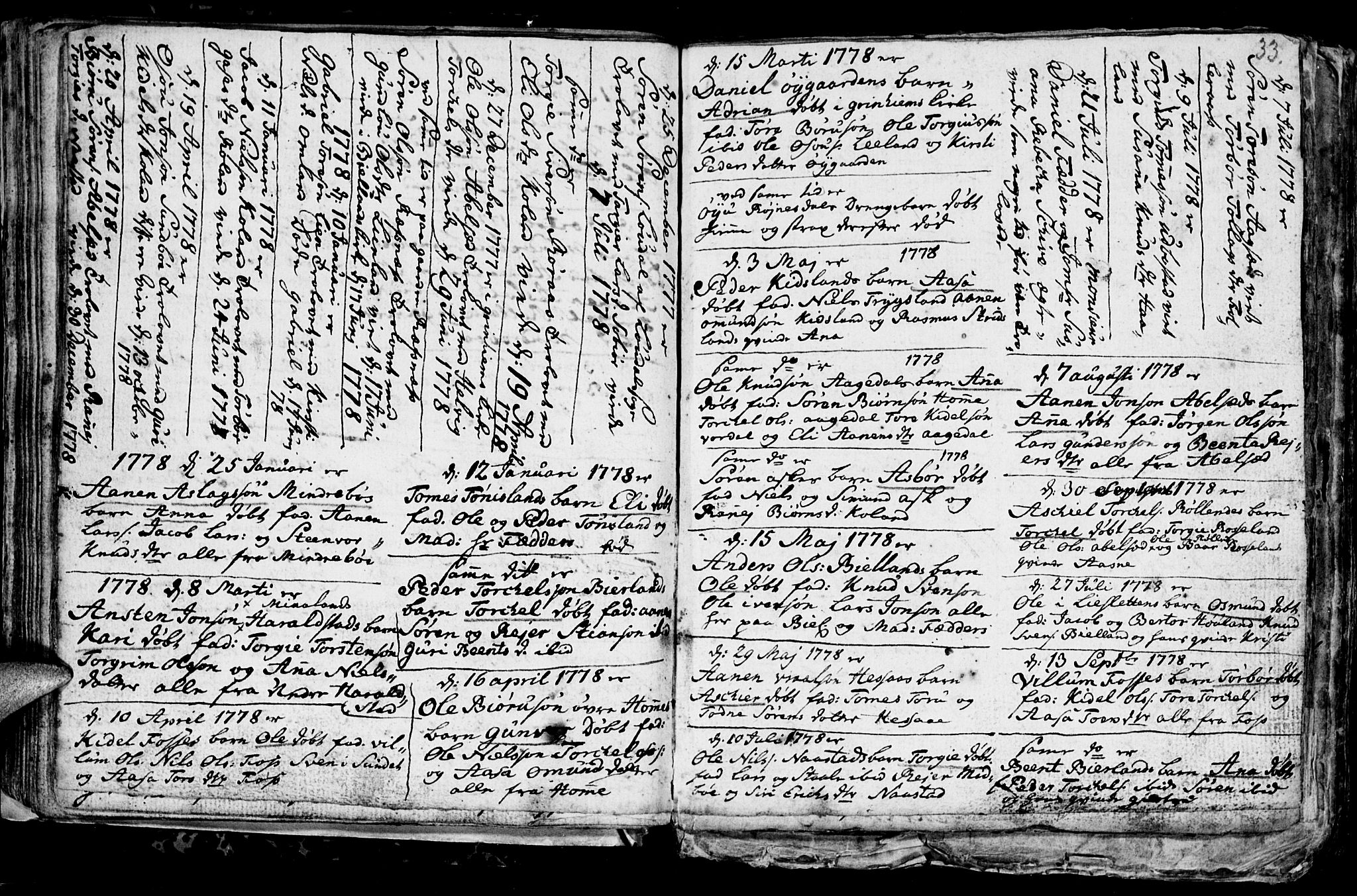 Bjelland sokneprestkontor, SAK/1111-0005/F/Fb/Fba/L0002: Klokkerbok nr. B 2, 1753-1792, s. 33