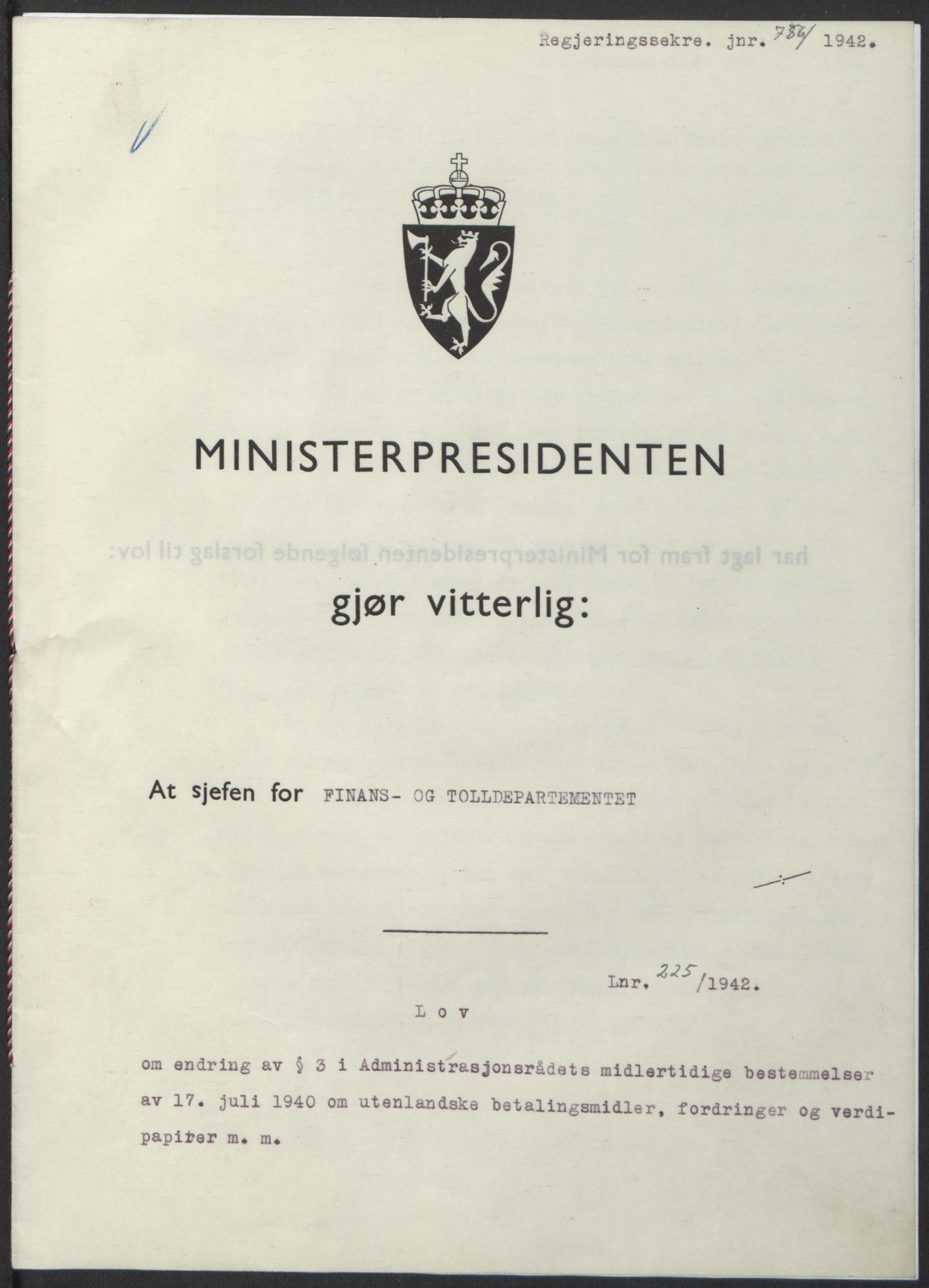 NS-administrasjonen 1940-1945 (Statsrådsekretariatet, de kommisariske statsråder mm), AV/RA-S-4279/D/Db/L0098: Lover II, 1942, s. 542