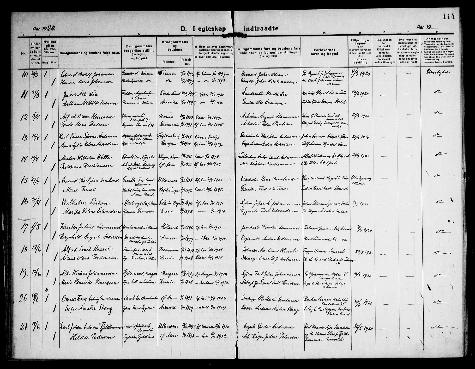 Østre Aker prestekontor Kirkebøker, AV/SAO-A-10840/F/Fa/L0013: Ministerialbok nr. I 13, 1918-1929, s. 114