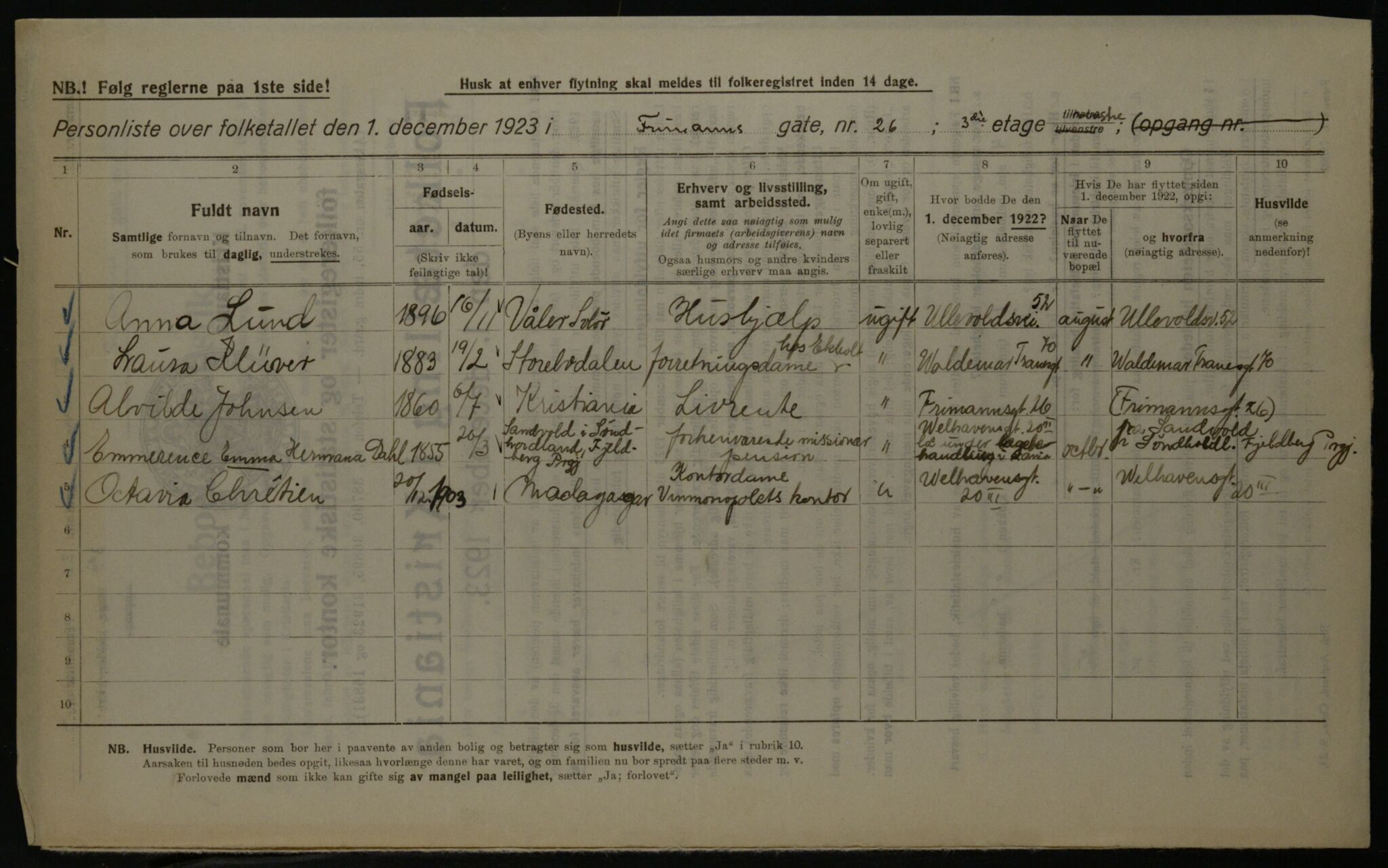 OBA, Kommunal folketelling 1.12.1923 for Kristiania, 1923, s. 30456