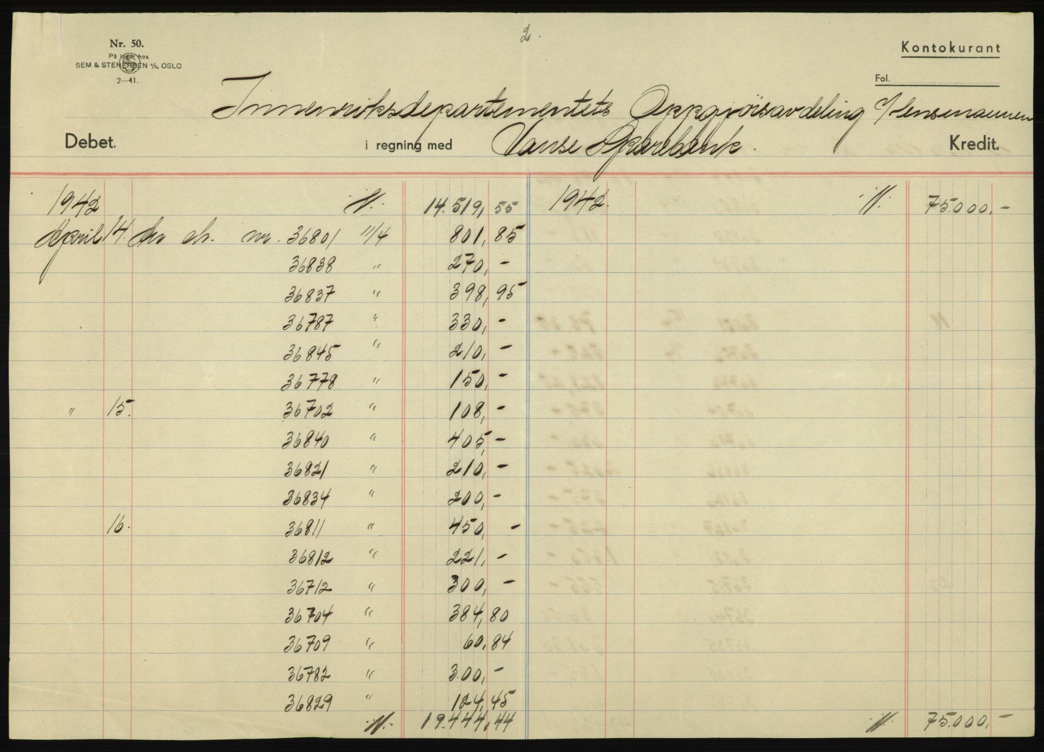 Forsvarsdepartementet, 10. kontor / Oppgjørskontoret, AV/RA-RAFA-1225/D/Db/L0180: Lista oppgjørskontor, 1942-1952, s. 1043