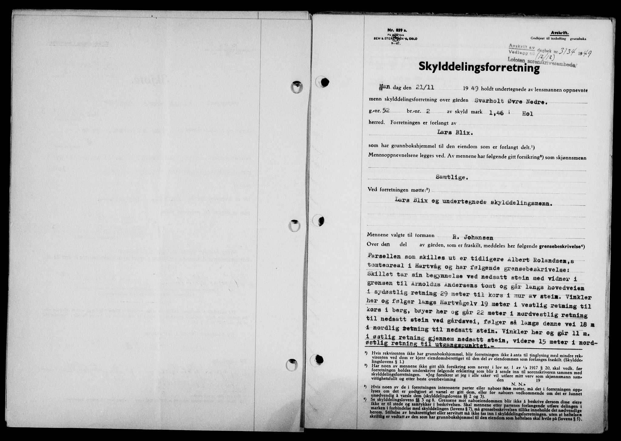 Lofoten sorenskriveri, SAT/A-0017/1/2/2C/L0022a: Pantebok nr. 22a, 1949-1950, Dagboknr: 3134/1949