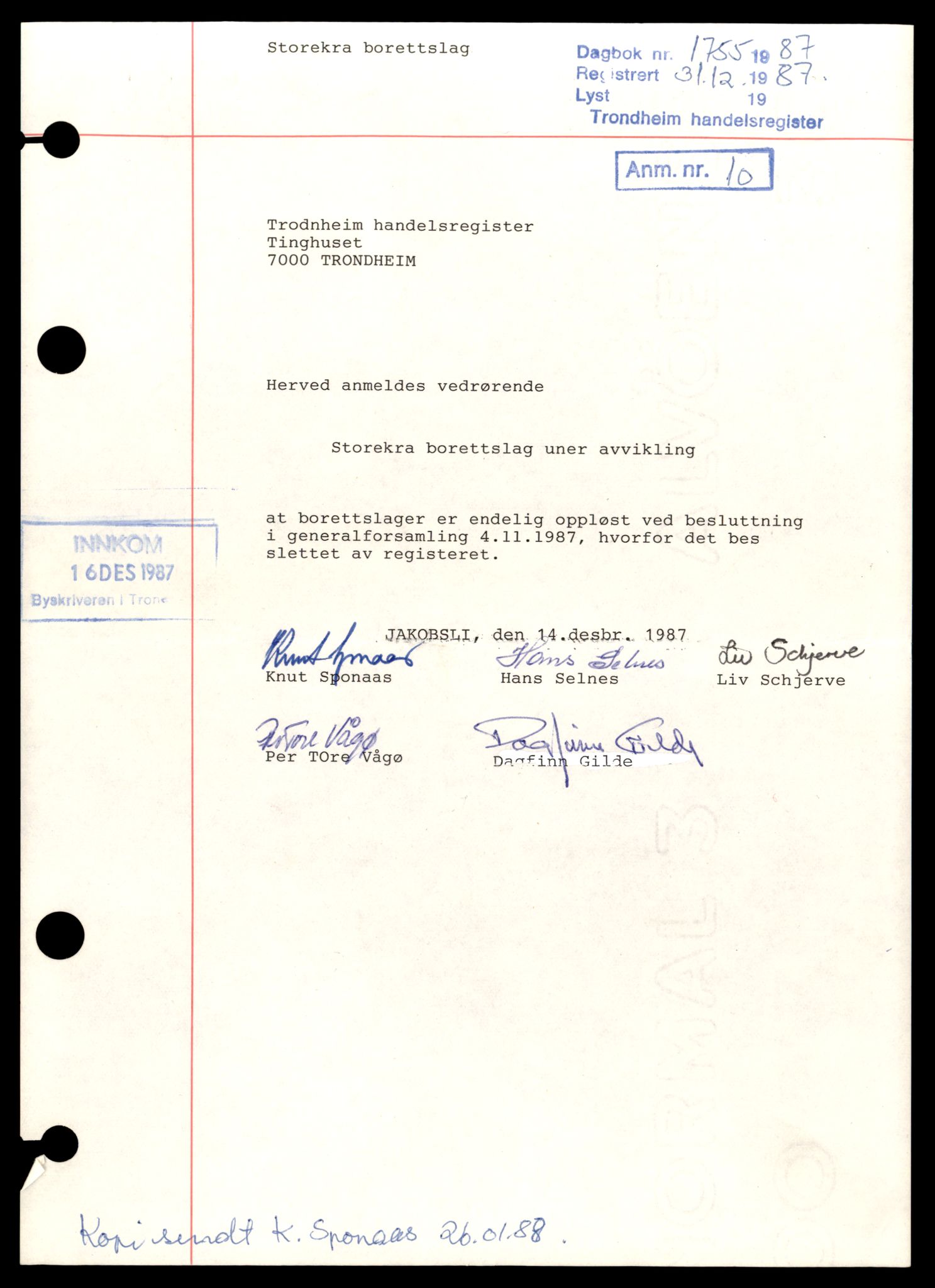 Trondheim byfogd, AV/SAT-A-0003/2/J/Jd/Jdb/L0102: Aksjeselskap, andelslag og borettslag, Sto-Tro, 1986-1987, s. 3