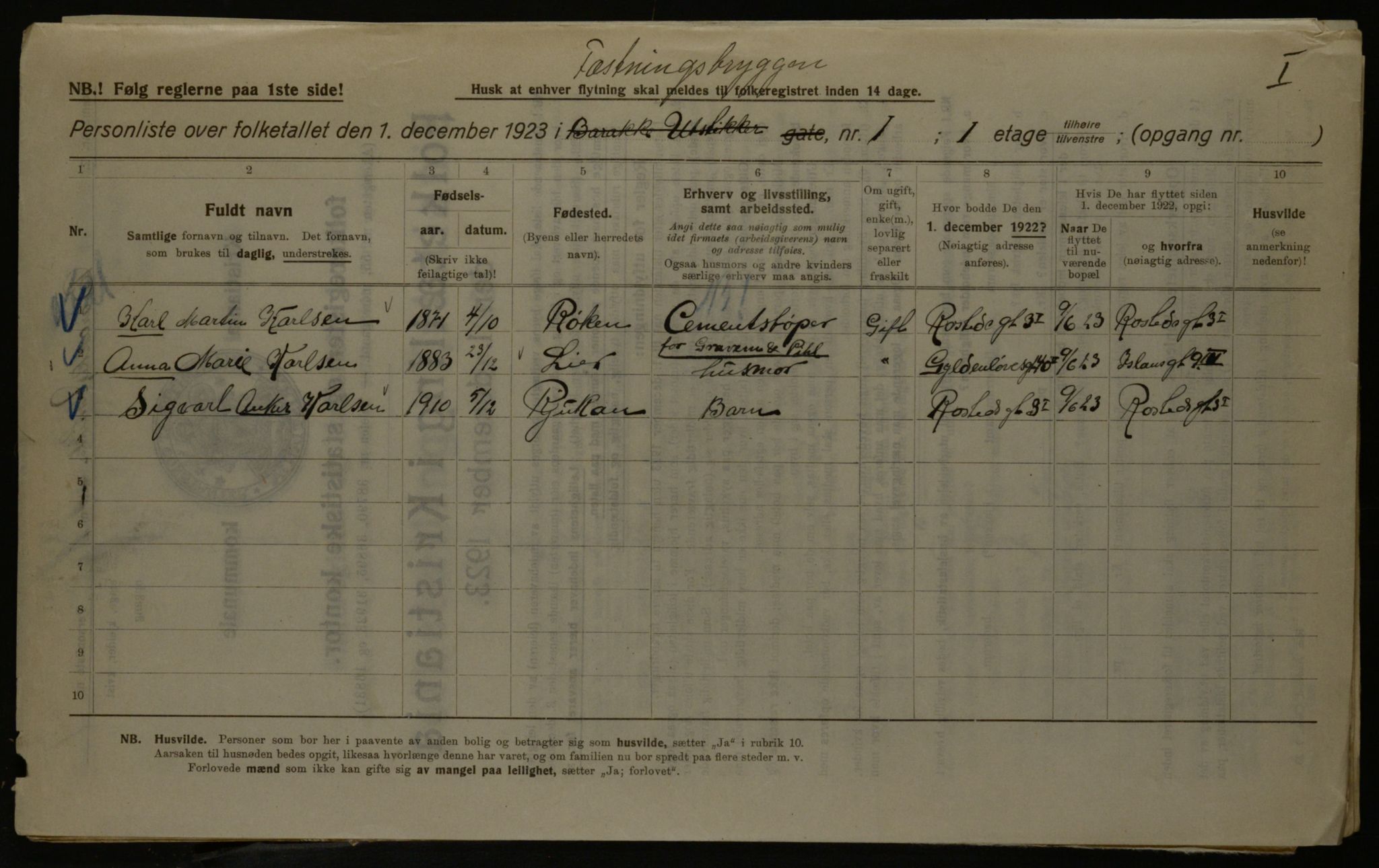 OBA, Kommunal folketelling 1.12.1923 for Kristiania, 1923, s. 27262