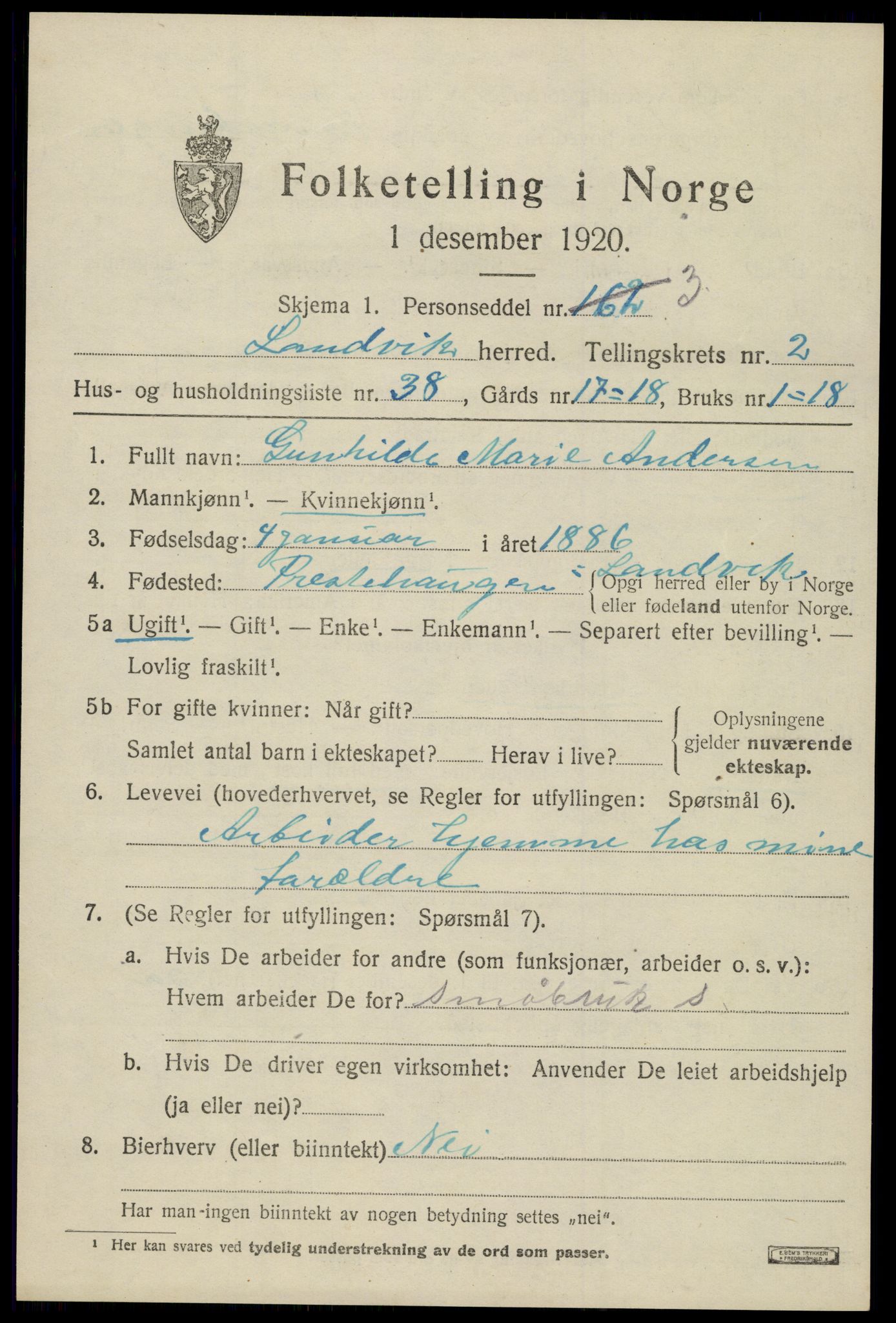 SAK, Folketelling 1920 for 0924 Landvik herred, 1920, s. 2090