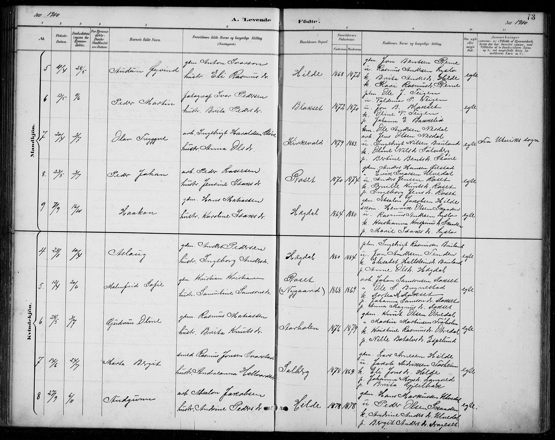 Innvik sokneprestembete, AV/SAB-A-80501: Klokkerbok nr. A 3, 1886-1912, s. 73