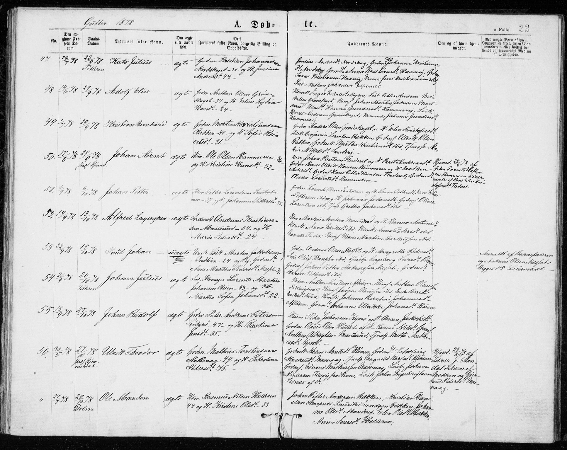 Ministerialprotokoller, klokkerbøker og fødselsregistre - Sør-Trøndelag, AV/SAT-A-1456/640/L0577: Ministerialbok nr. 640A02, 1877-1878, s. 23