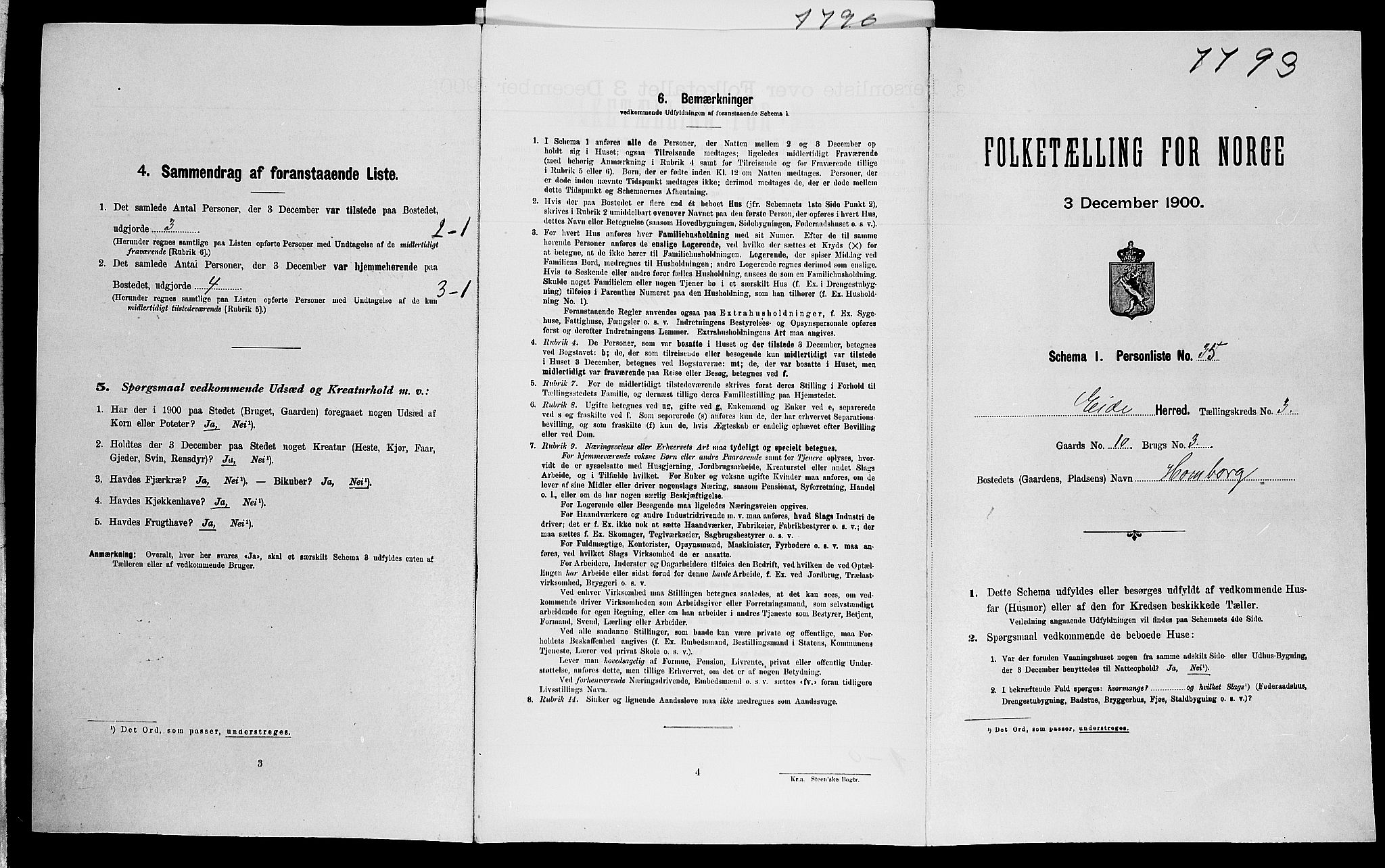 SAK, Folketelling 1900 for 0925 Eide herred, 1900, s. 272
