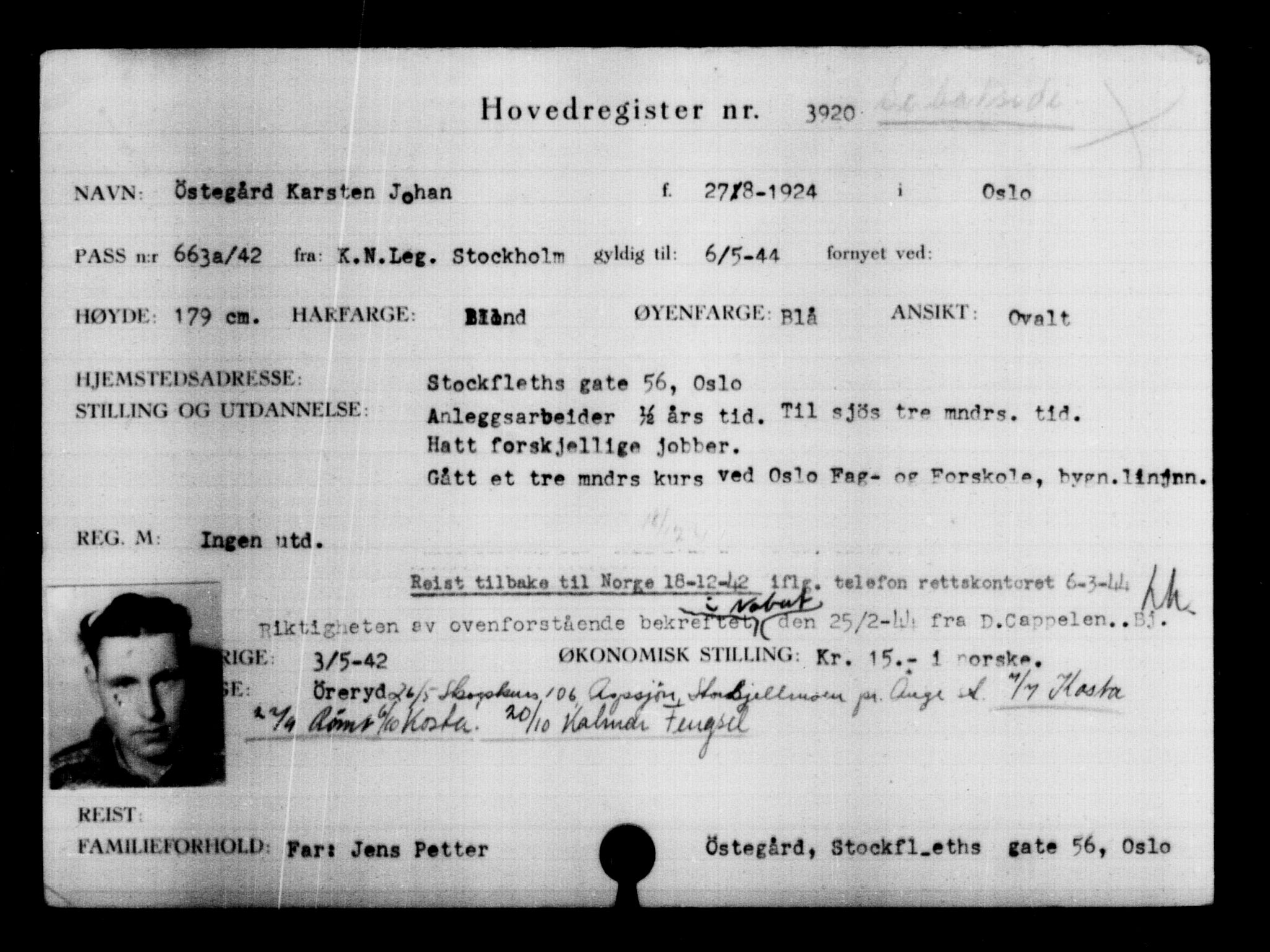 Den Kgl. Norske Legasjons Flyktningskontor, AV/RA-S-6753/V/Va/L0004: Kjesäterkartoteket.  Flyktningenr. 3496-6610, 1940-1945, s. 496