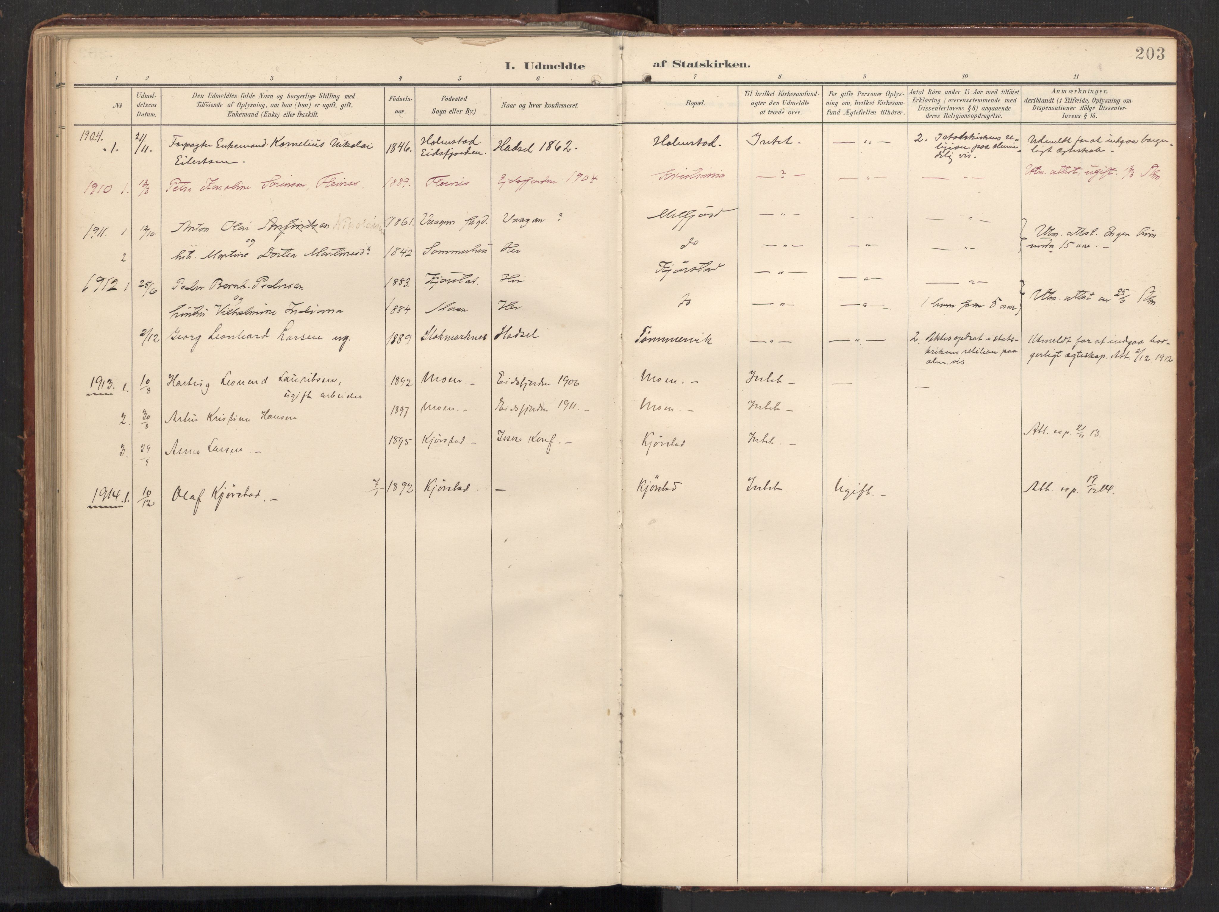 Ministerialprotokoller, klokkerbøker og fødselsregistre - Nordland, AV/SAT-A-1459/890/L1287: Ministerialbok nr. 890A02, 1903-1915, s. 203