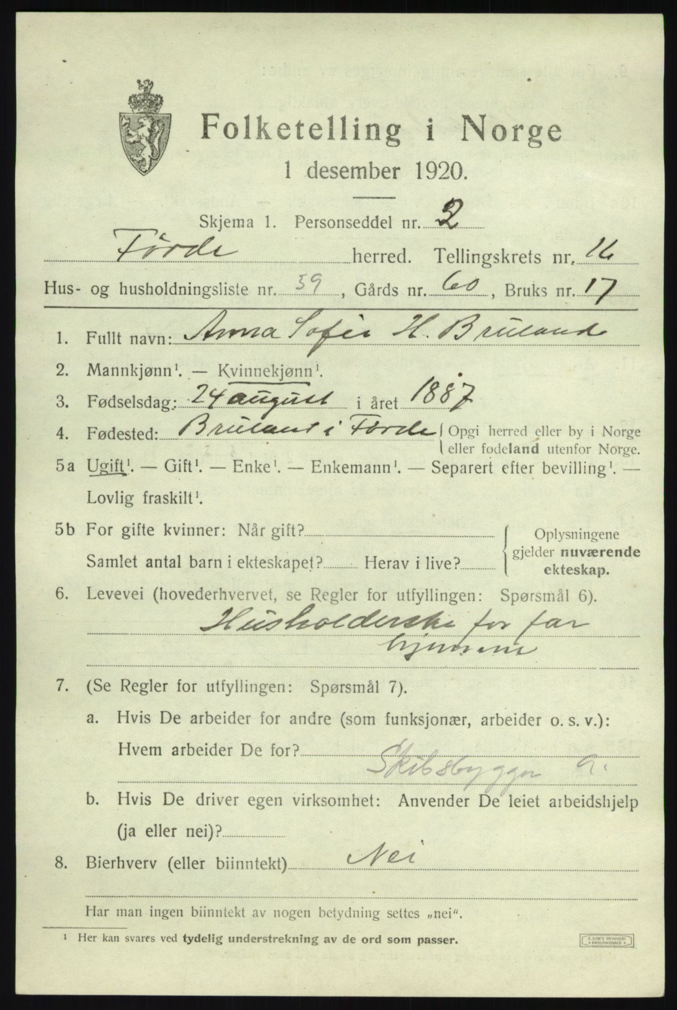 SAB, Folketelling 1920 for 1432 Førde herred, 1920, s. 5718