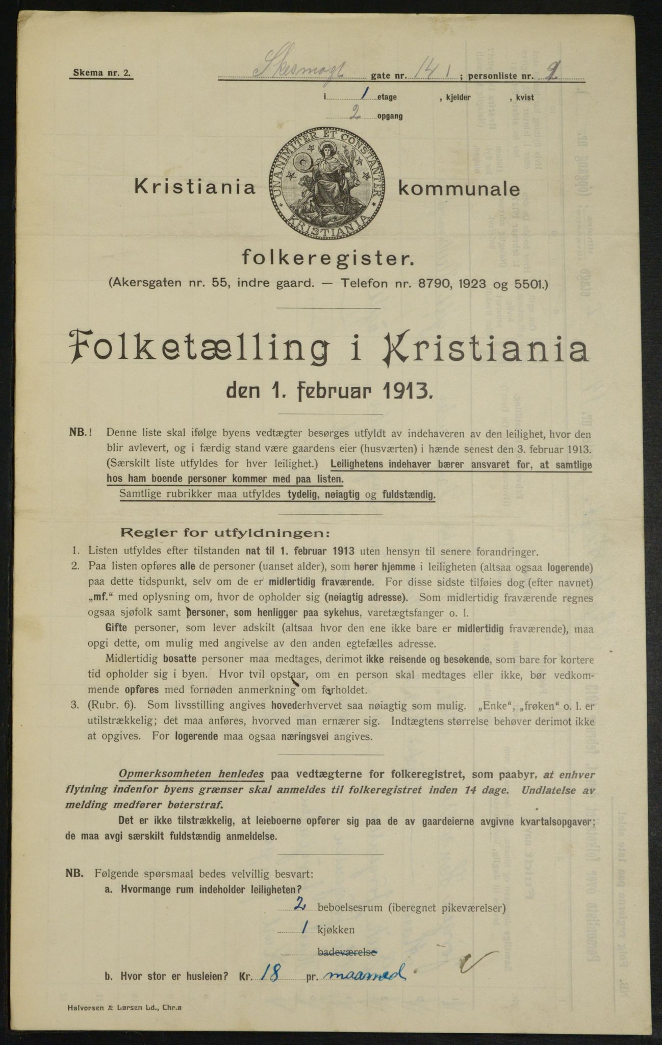 OBA, Kommunal folketelling 1.2.1913 for Kristiania, 1913, s. 95452