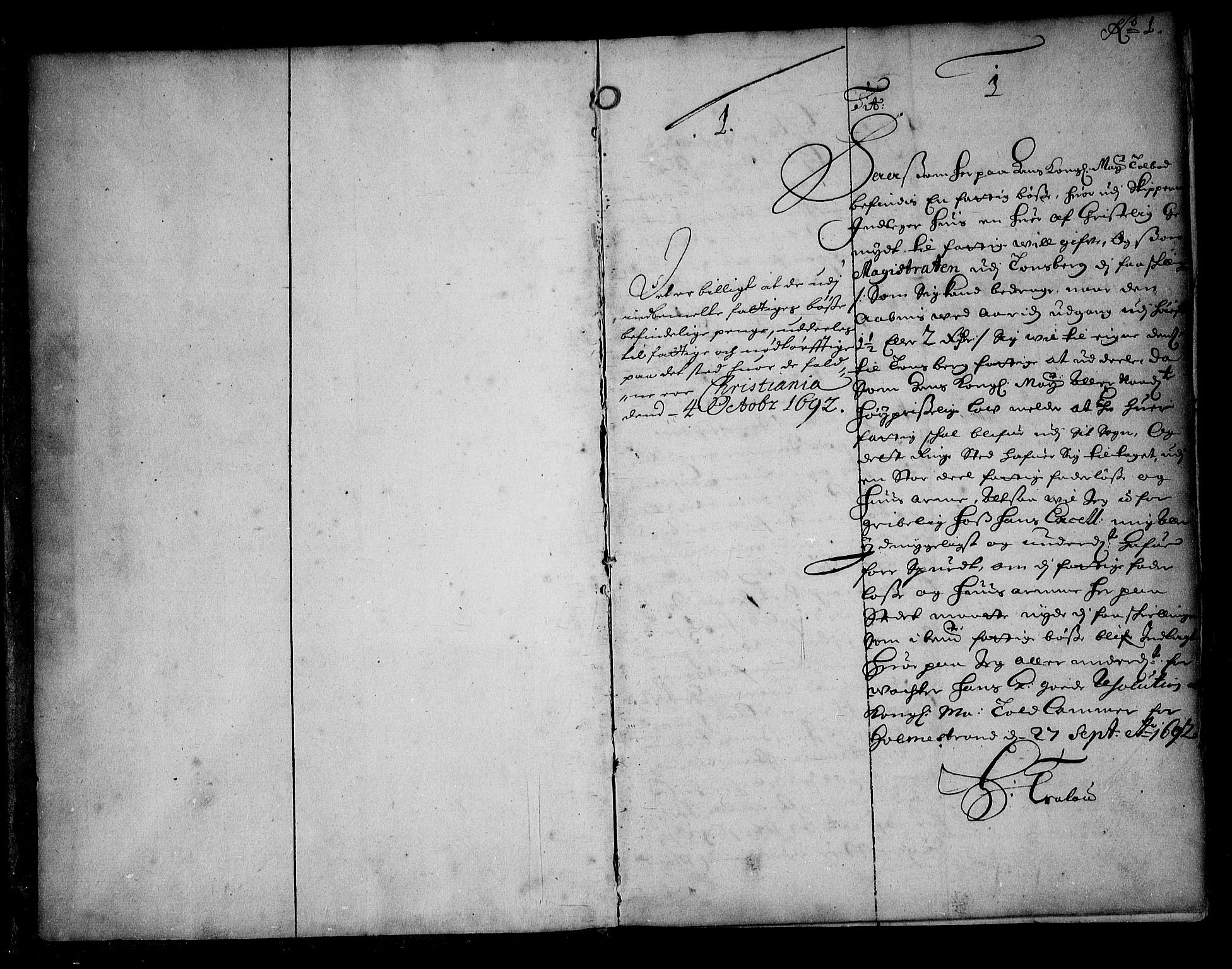 Stattholderembetet 1572-1771, AV/RA-EA-2870/Ae/L0010: Supplikasjons- og resolusjonsprotokoll, 1692-1693, s. 1