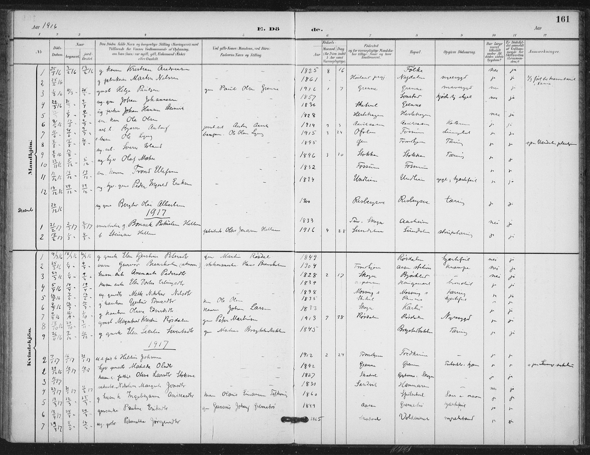 Ministerialprotokoller, klokkerbøker og fødselsregistre - Nord-Trøndelag, AV/SAT-A-1458/714/L0131: Ministerialbok nr. 714A02, 1896-1918, s. 161