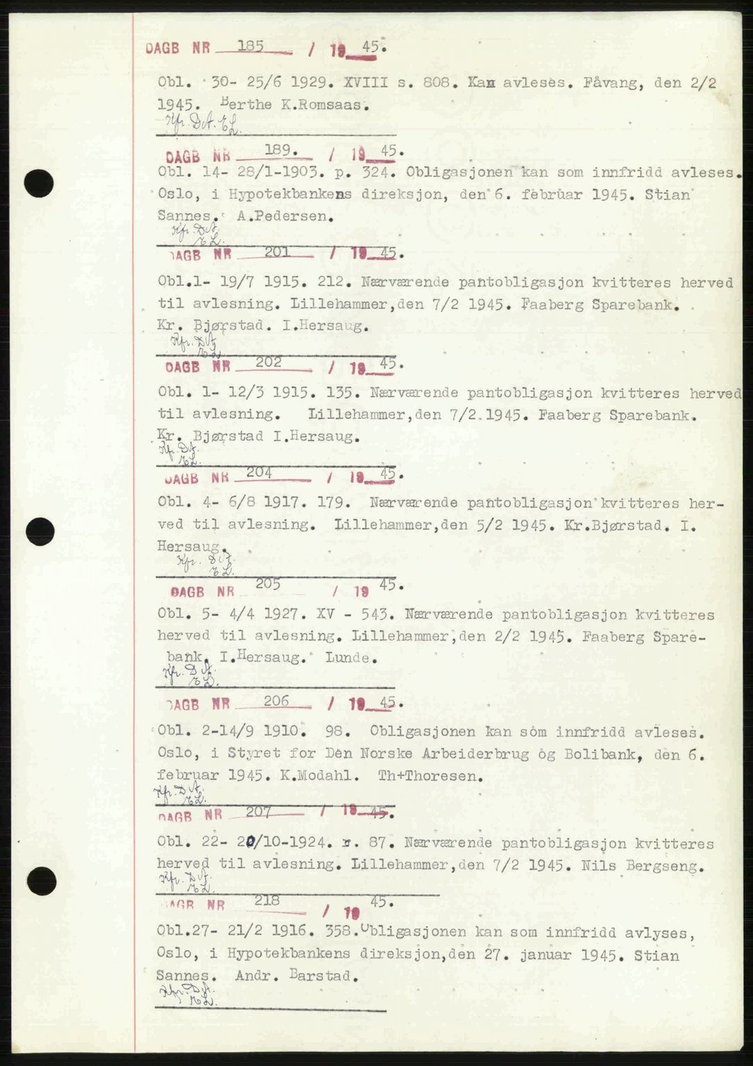 Sør-Gudbrandsdal tingrett, SAH/TING-004/H/Hb/Hbf/L0002: Pantebok nr. C1, 1938-1951, Dagboknr: 185/1945