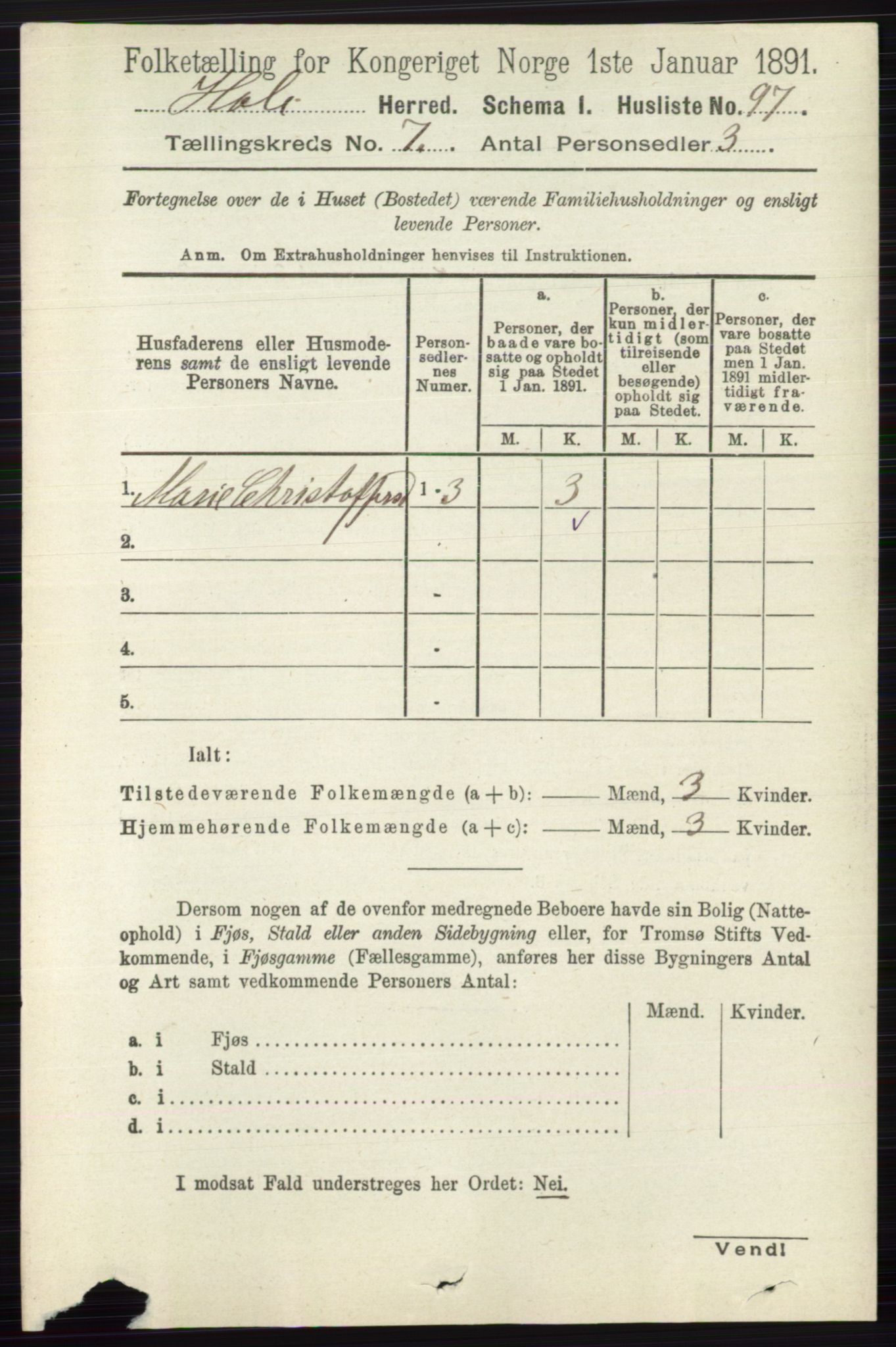 RA, Folketelling 1891 for 0612 Hole herred, 1891, s. 3978