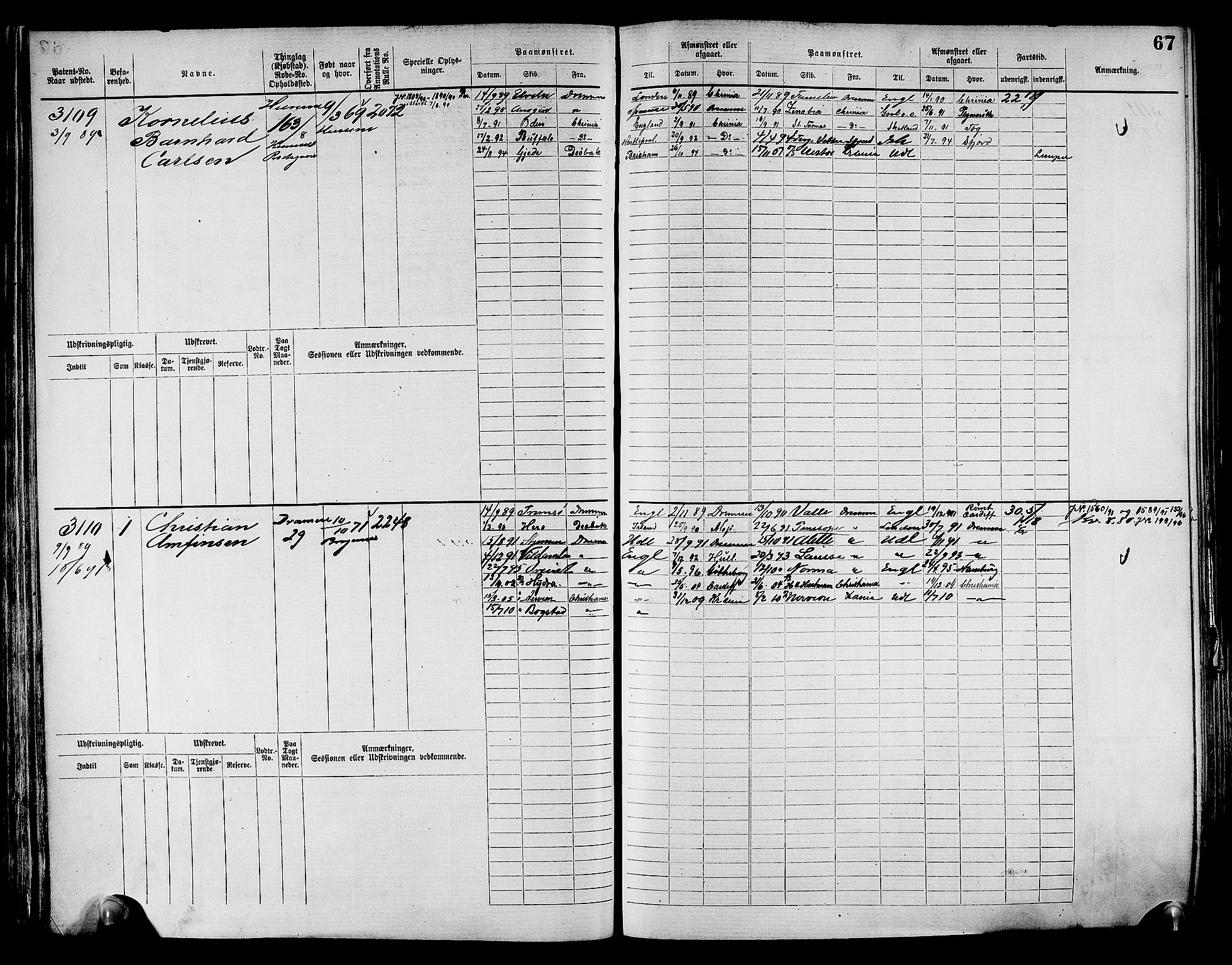 Drammen innrulleringsdistrikt, AV/SAKO-A-781/F/Fc/L0004: Hovedrulle, 1885, s. 71