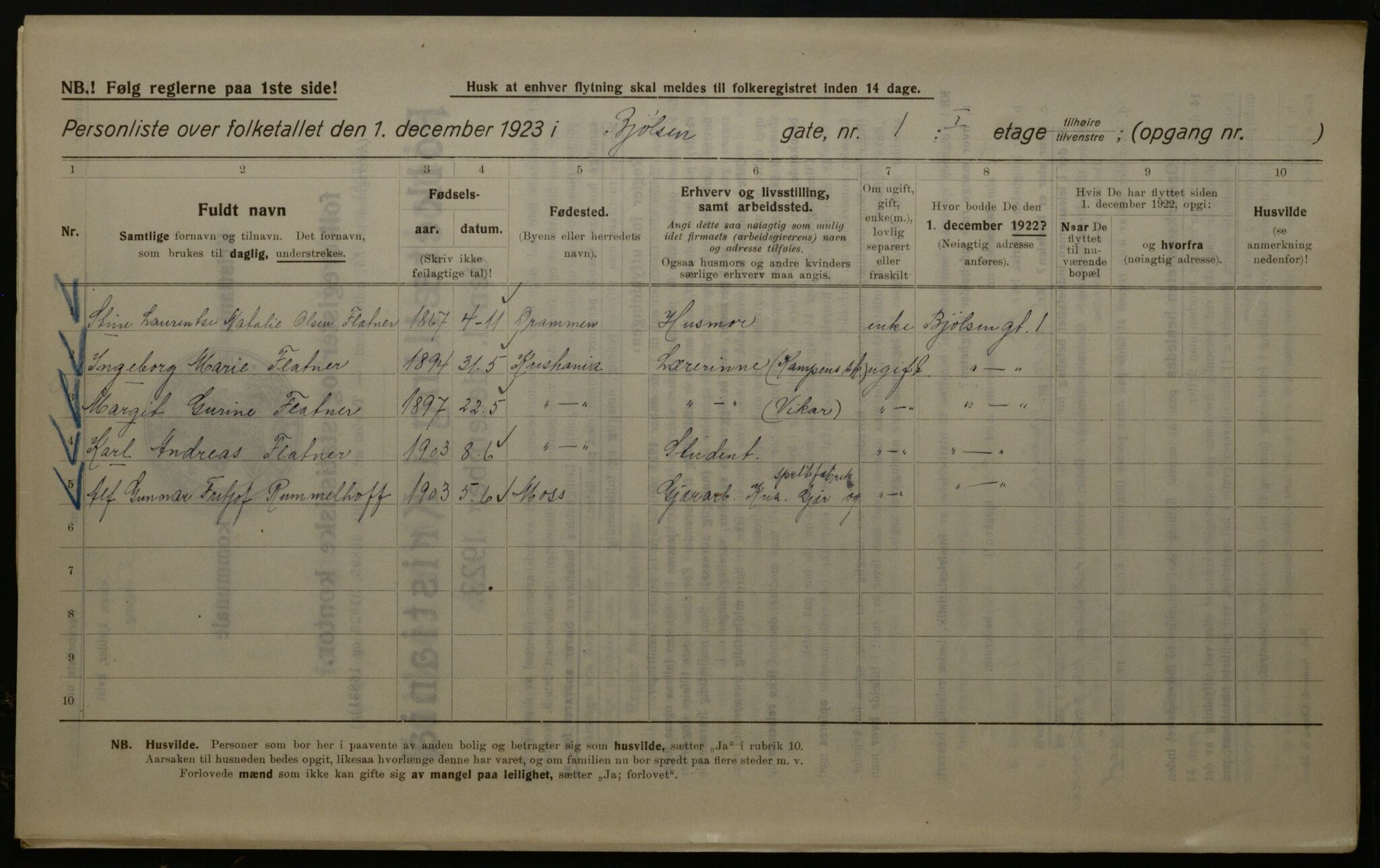 OBA, Kommunal folketelling 1.12.1923 for Kristiania, 1923, s. 7462