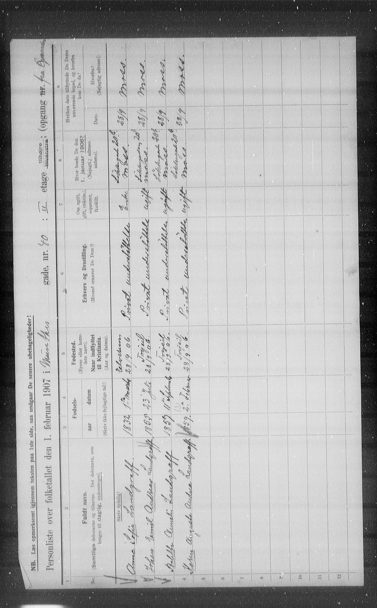 OBA, Kommunal folketelling 1.2.1907 for Kristiania kjøpstad, 1907, s. 34842
