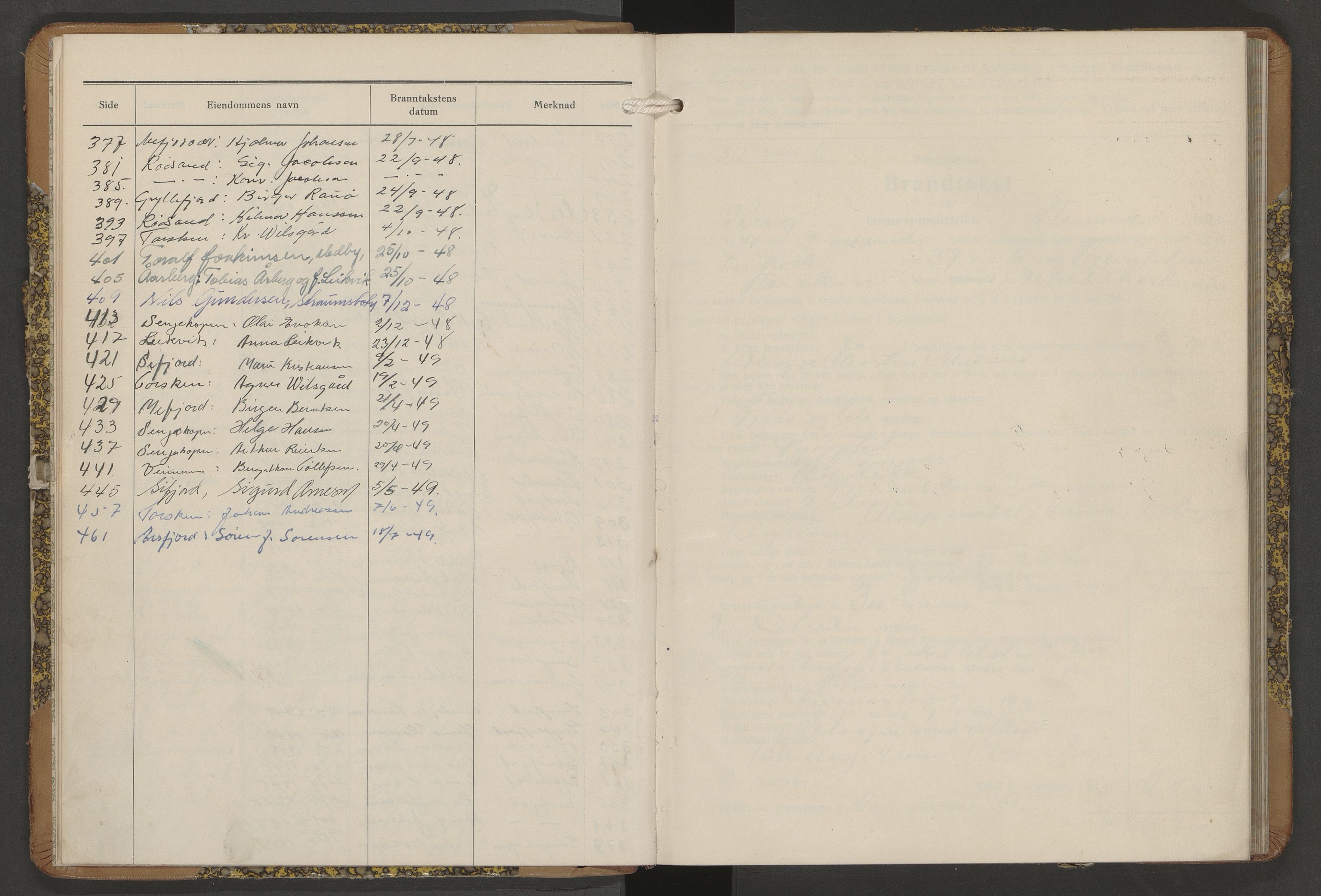 Berg og Torsken lensmannskontor, AV/SATØ-S-1274/F/Fp/Fpb/L0225: Branntakstprotokoll, 1940-1949