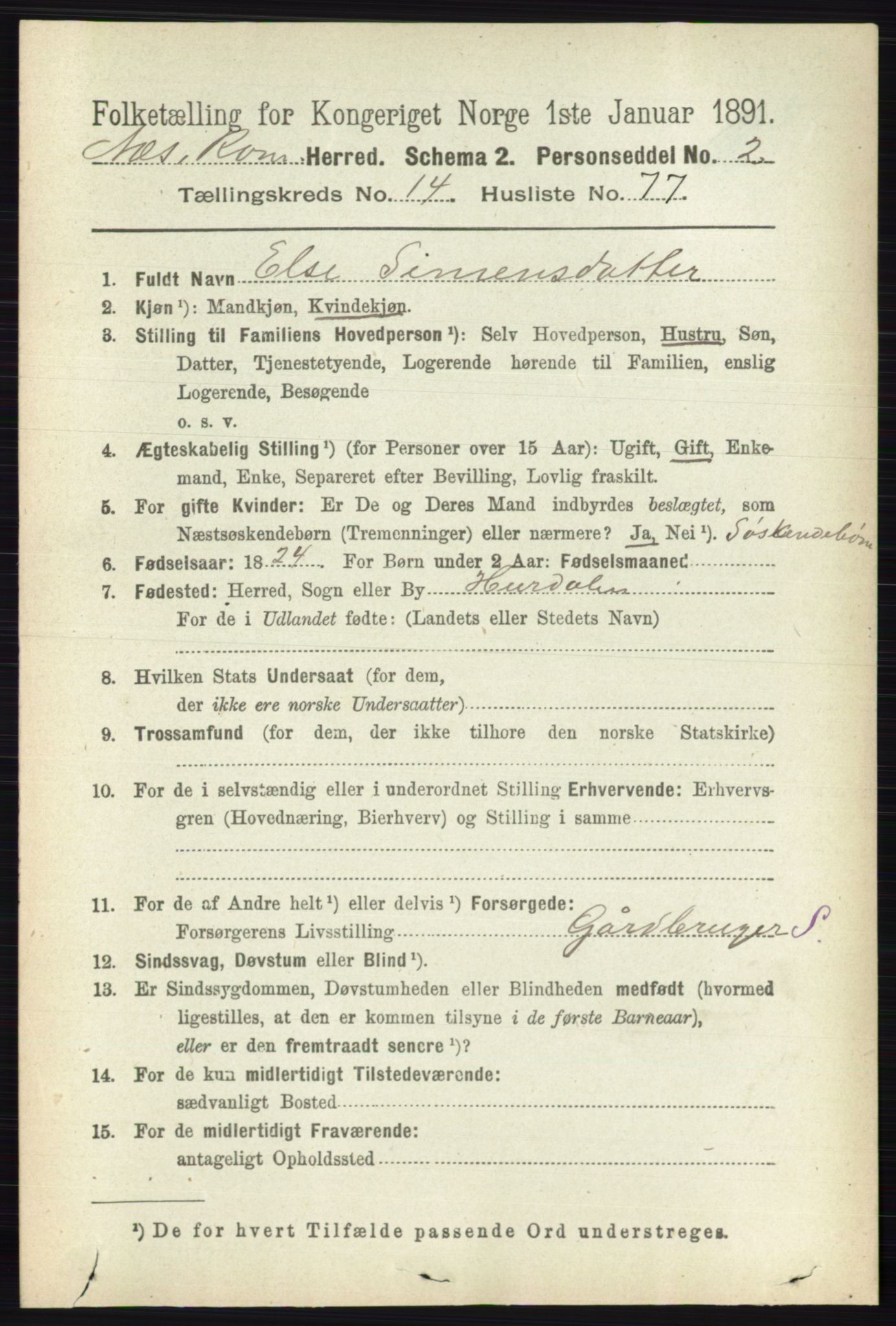 RA, Folketelling 1891 for 0236 Nes herred, 1891, s. 8909