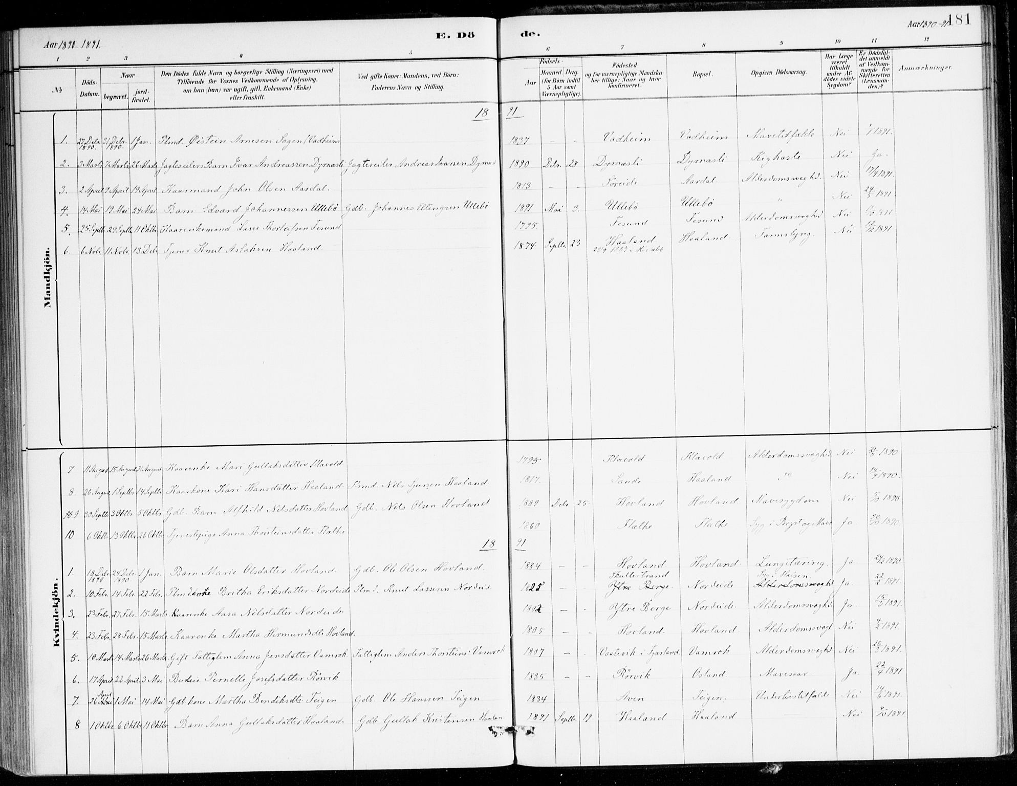 Lavik sokneprestembete, SAB/A-80901: Ministerialbok nr. C 1, 1882-1904, s. 181