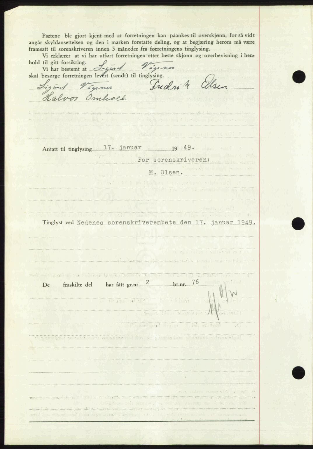 Nedenes sorenskriveri, SAK/1221-0006/G/Gb/Gba/L0060: Pantebok nr. A12, 1948-1949, Dagboknr: 75/1949