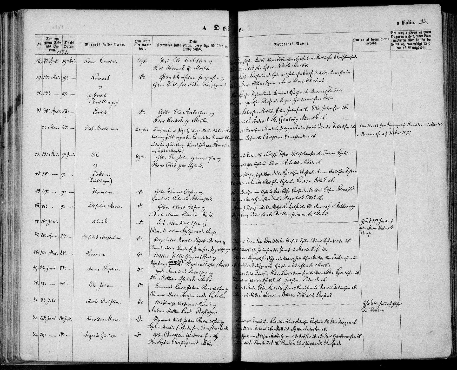 Oddernes sokneprestkontor, SAK/1111-0033/F/Fa/Faa/L0008: Ministerialbok nr. A 8, 1864-1880, s. 52