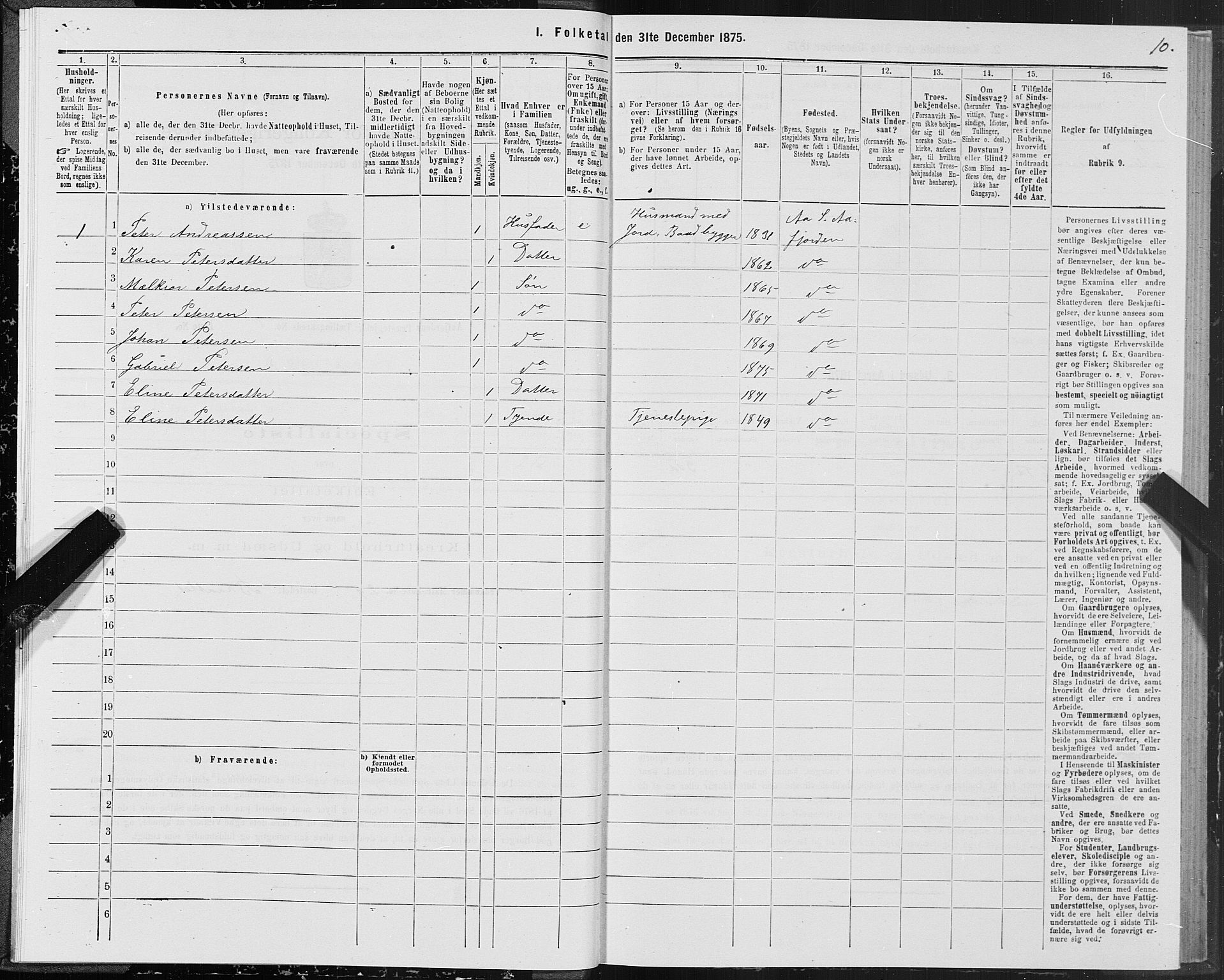 SAT, Folketelling 1875 for 1630P Aafjorden prestegjeld, 1875, s. 1010